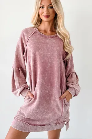 wrinkle free Laid-Back Glow Mineral Wash Long Sleeve Dress (Rose)