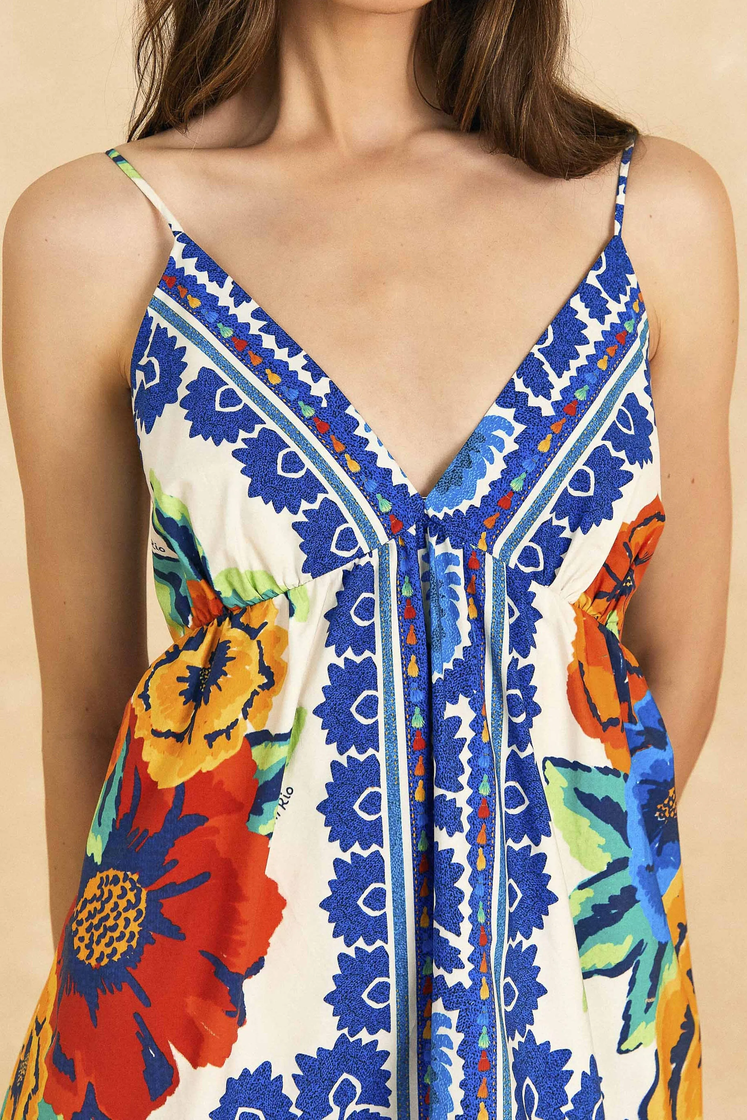 Off-White Flower Tapestry Organic Cotton Mini Dress Urban Style Wear Bold Twist