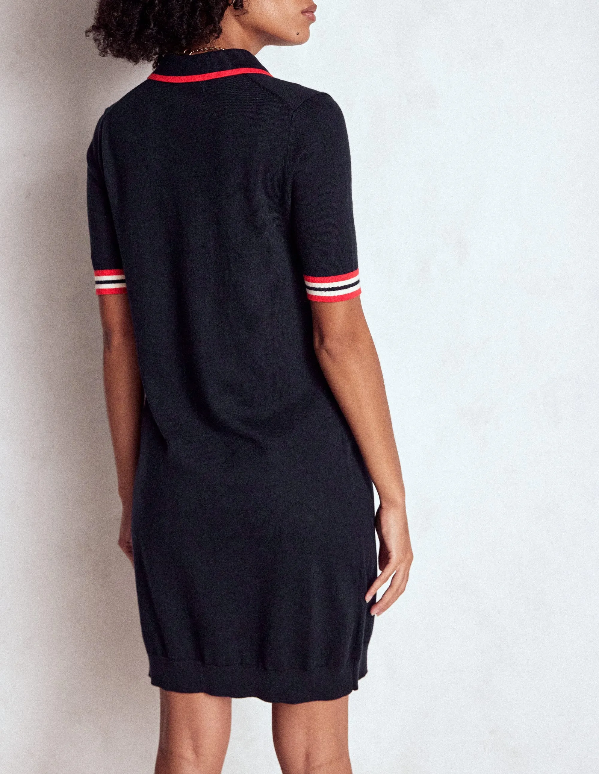 Sassy Look Boho Look Tipped Henley Dress-Navy