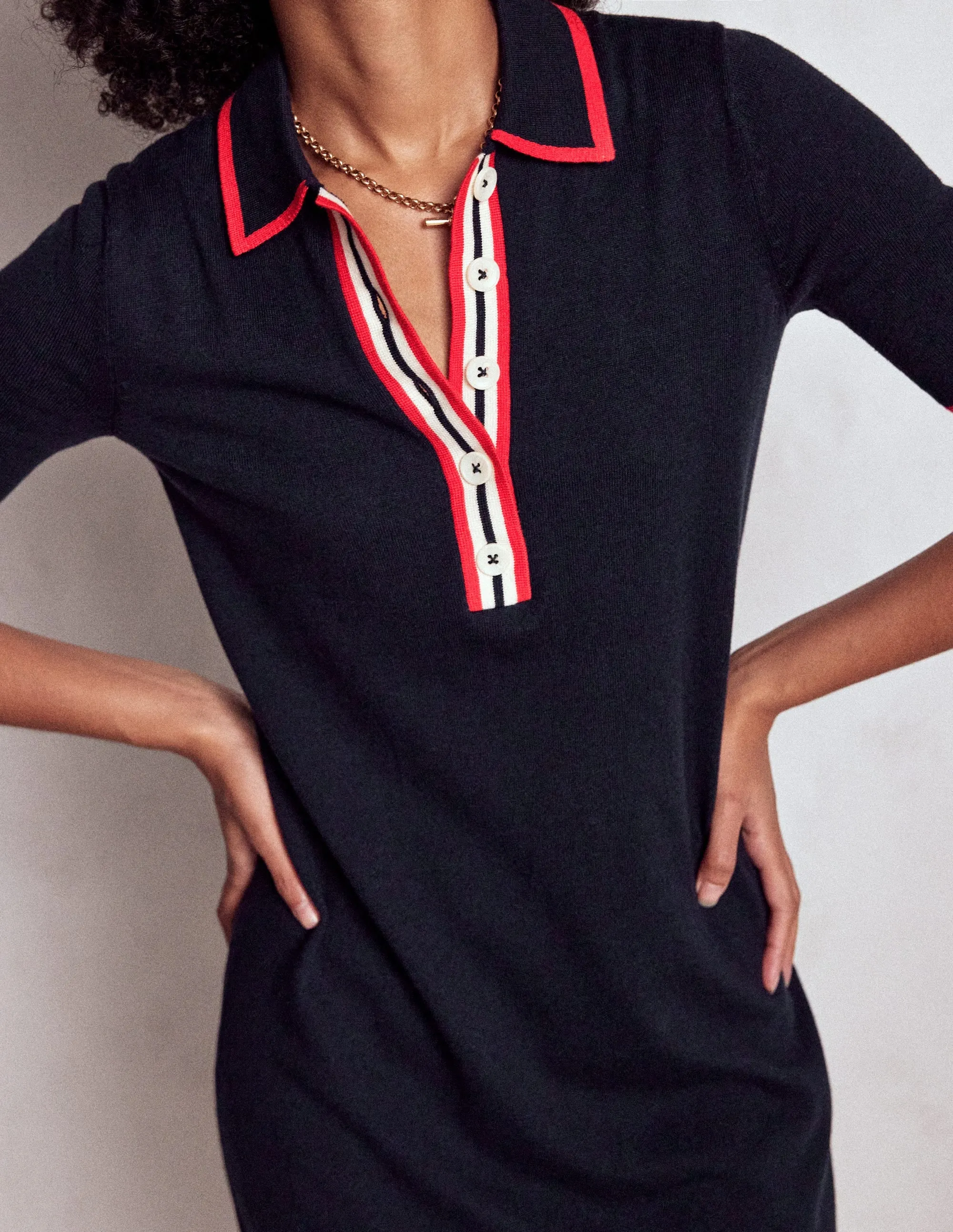 Summer Heat Tipped Henley Dress-Navy