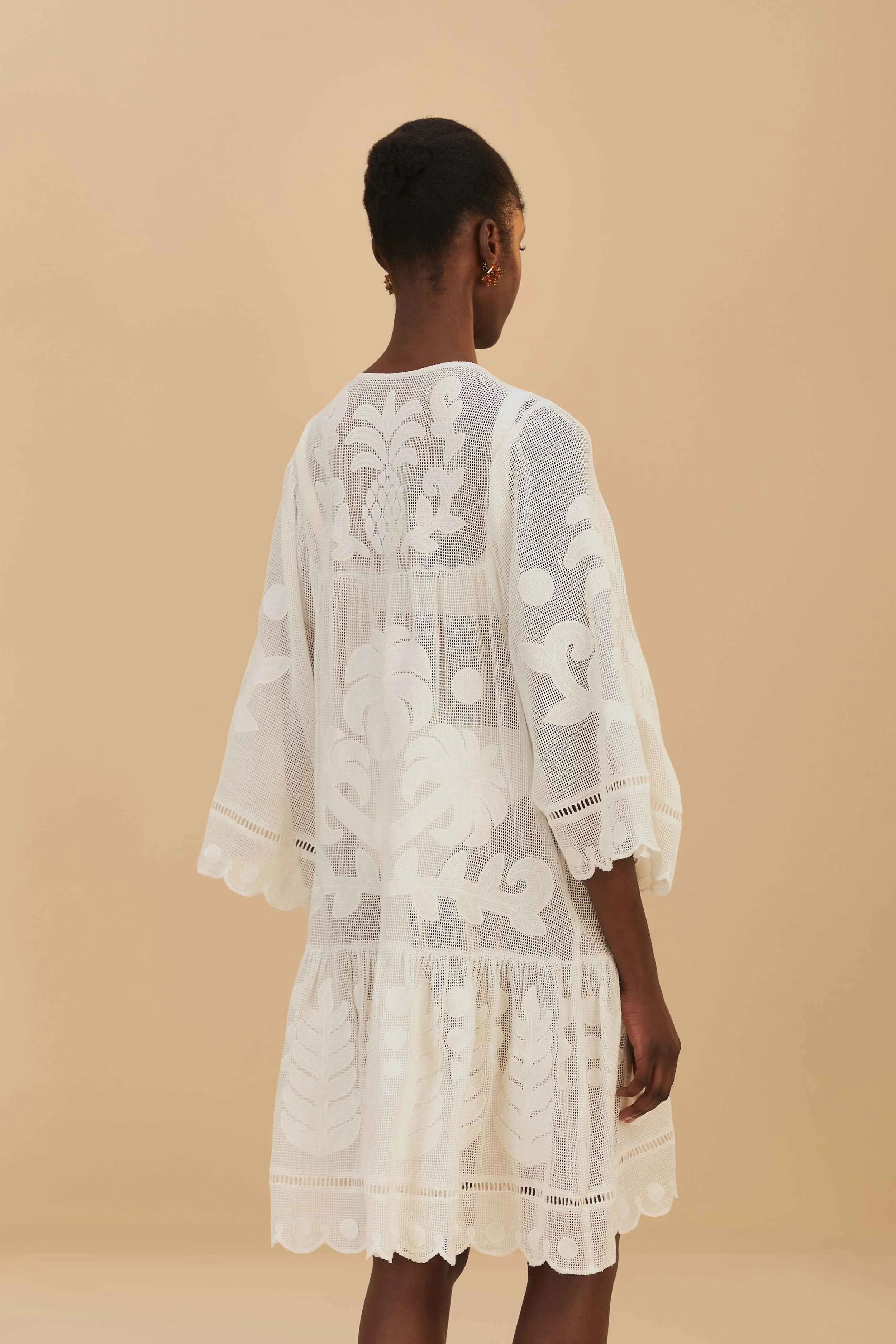 White Palm Tree Cutwork Mini Dress Comfortable and breezy mini Fashion Rebel