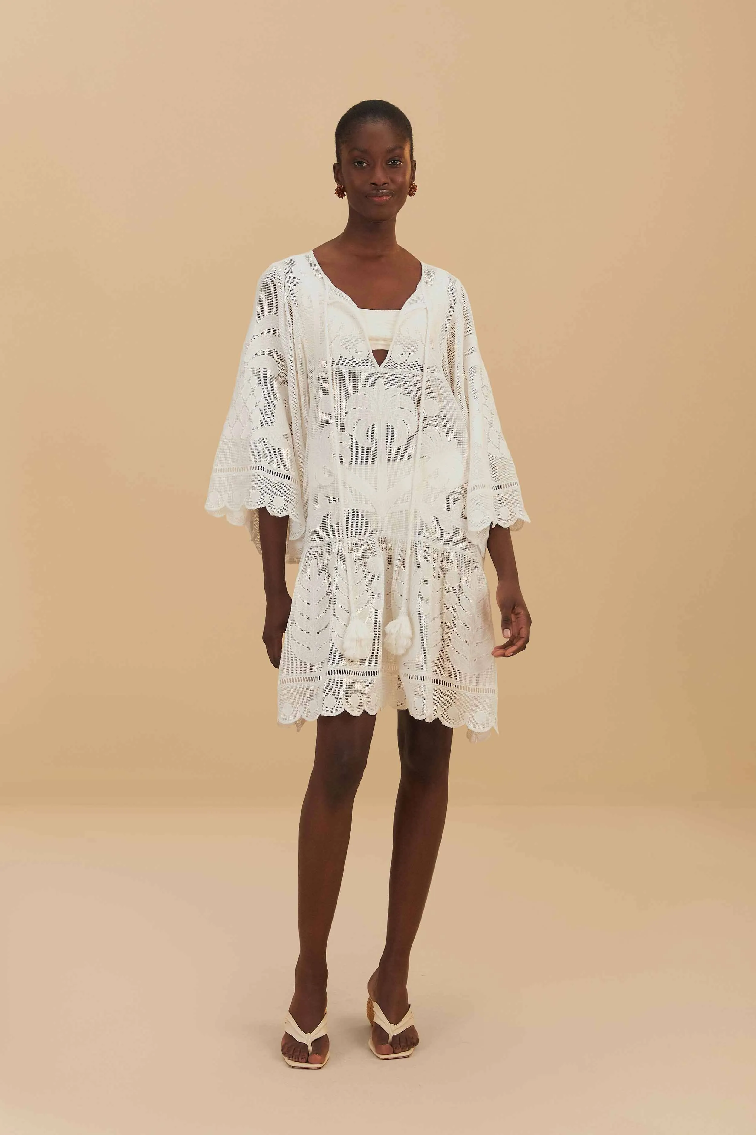 White Palm Tree Cutwork Mini Dress Smart Casual Wear