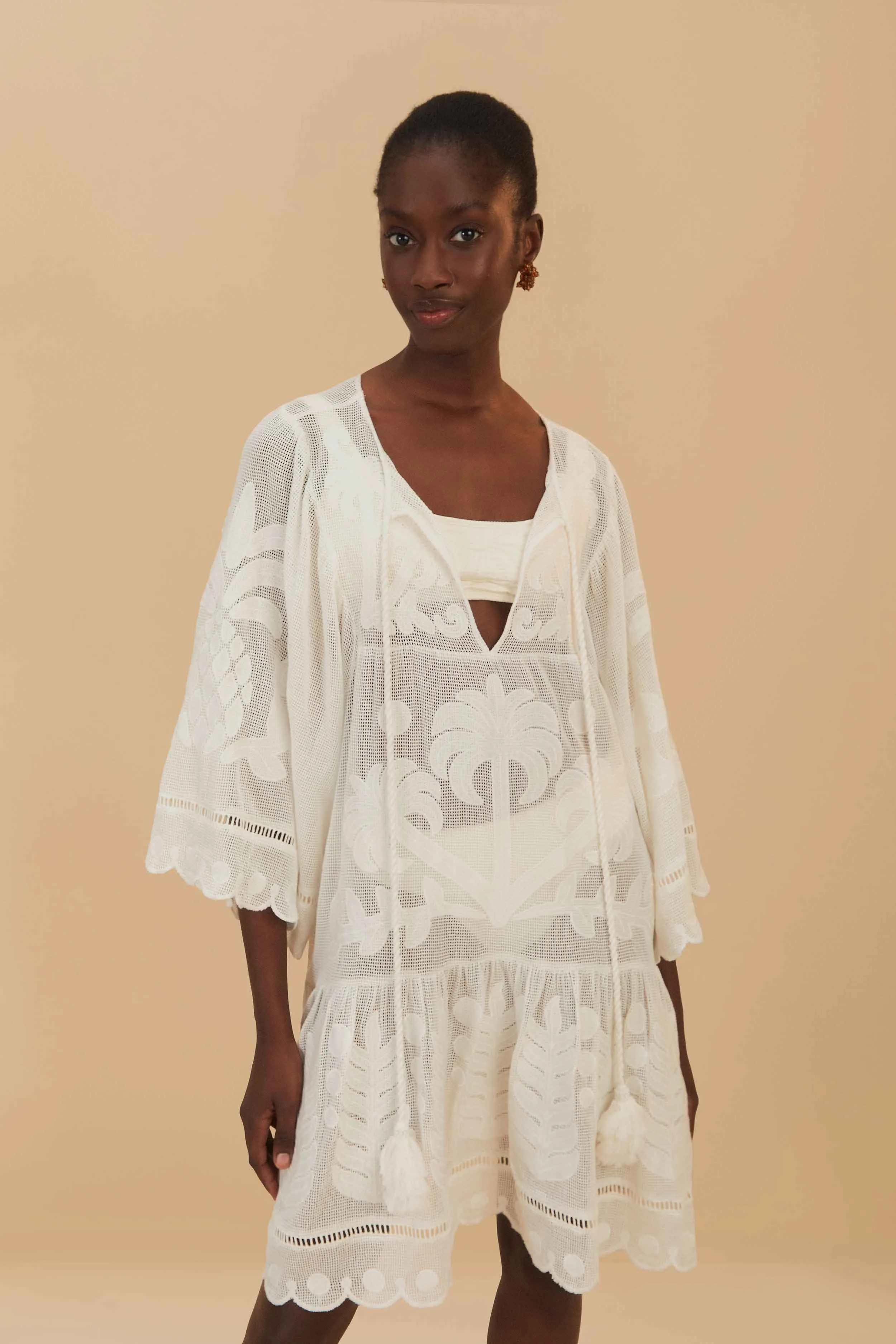 White Palm Tree Cutwork Mini Dress Comfort Fit Flash Vibe
