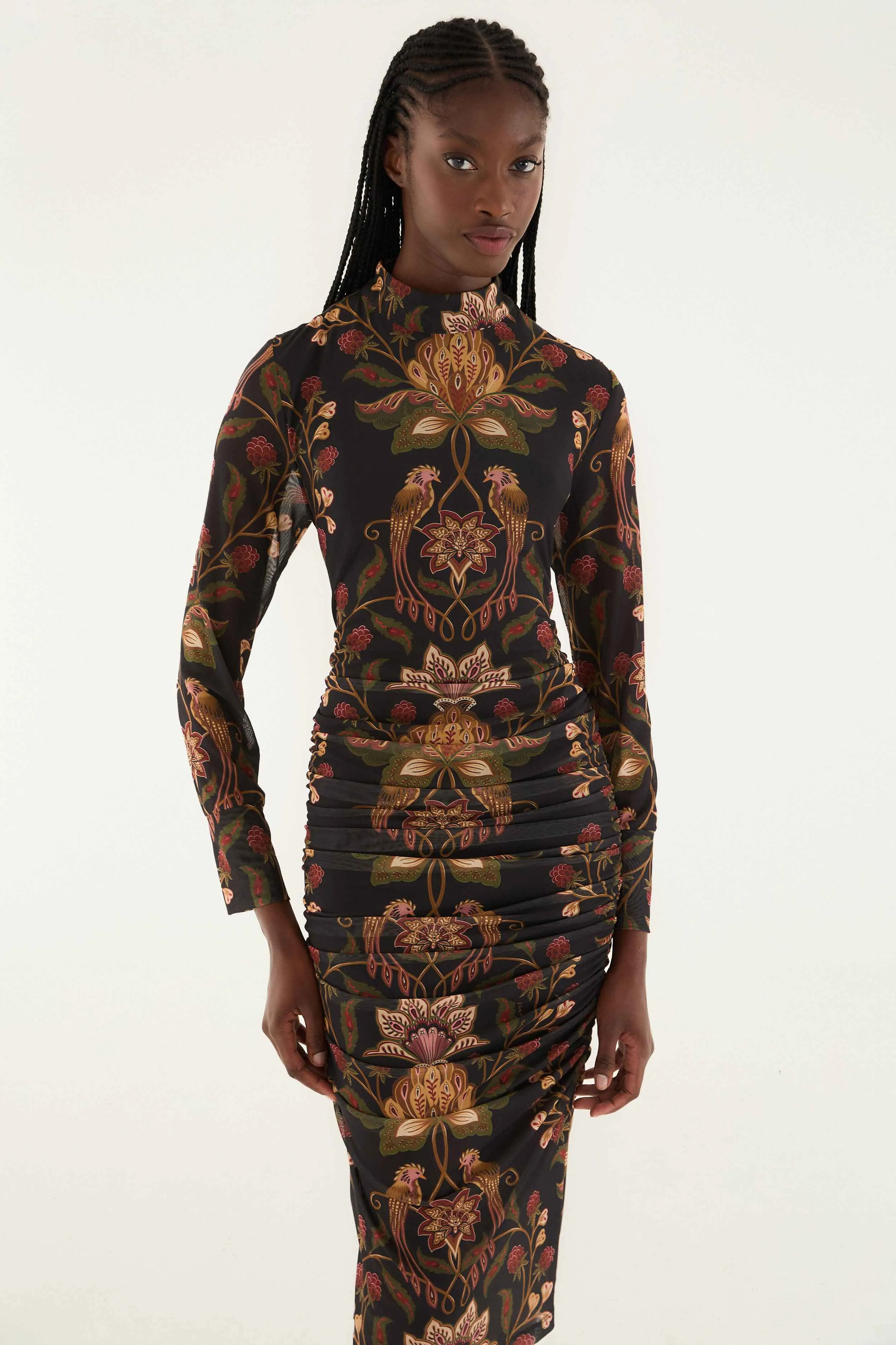 Black Berry Garden Tulle Midi Dress Casual Wear