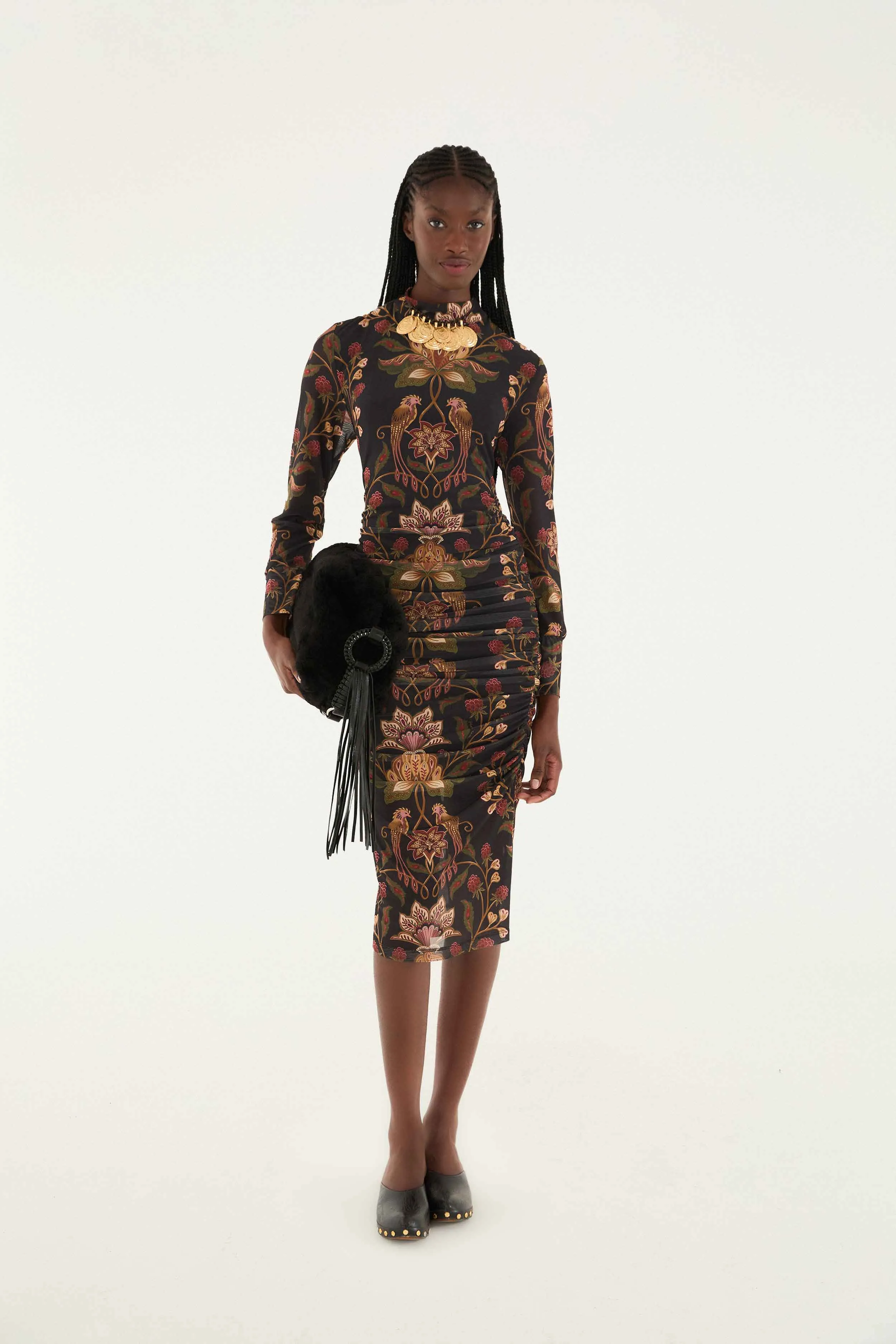 Black Berry Garden Tulle Midi Dress Relaxed Design Elegant Attire