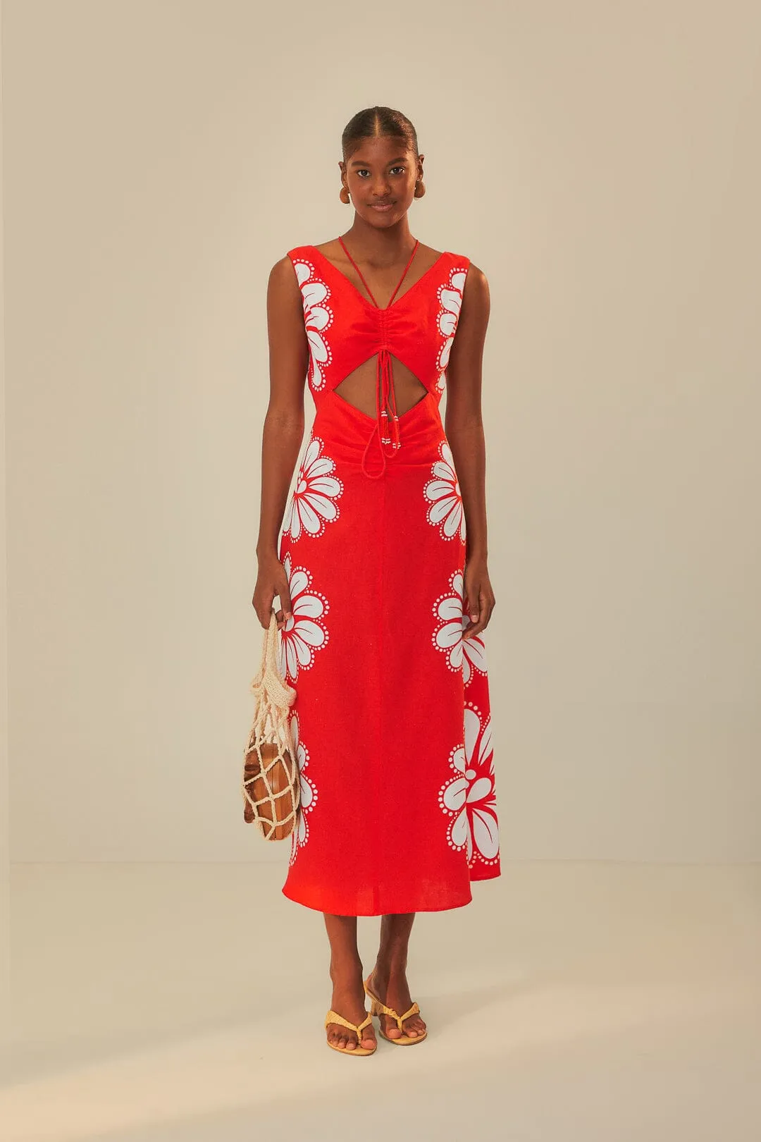 Red Ainika Shell LENZING? ECOVERO? Euroflax? Midi Dress Trendy Comfort
