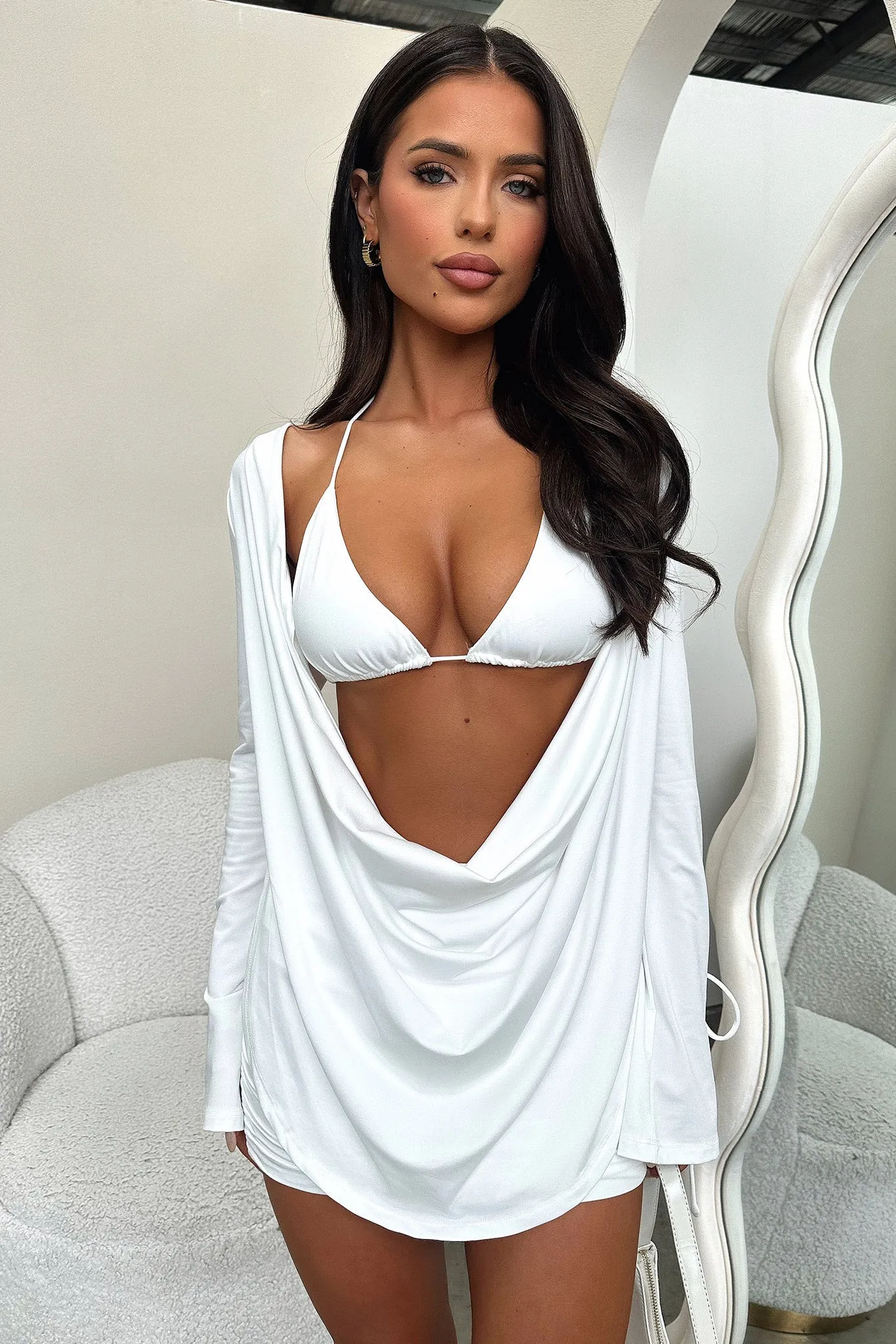 Must Have Feature Cardi Mini Skirt - White