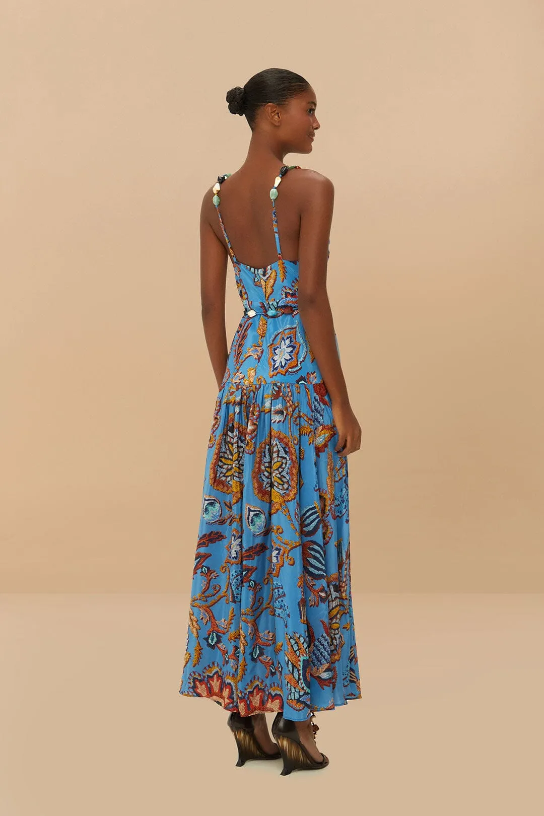 Air Float Blue Sunset Tapestry Sleeveless Midi Dress