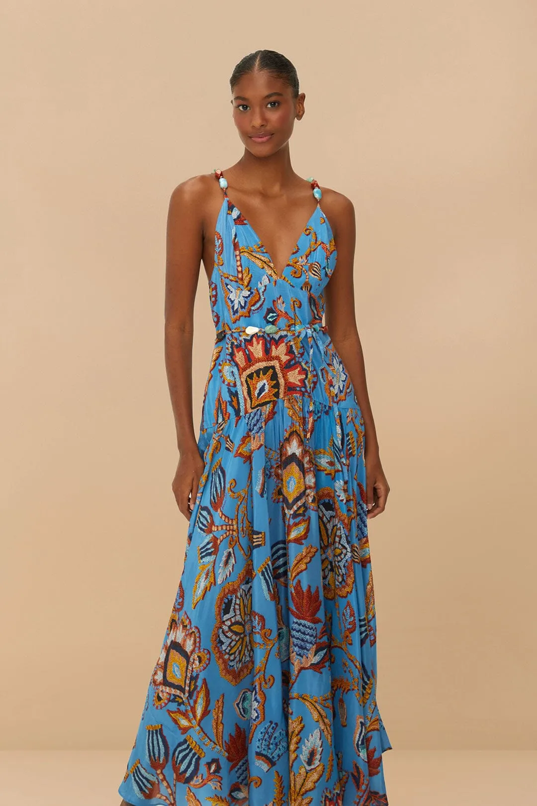 Busy Mom Blue Sunset Tapestry Sleeveless Midi Dress