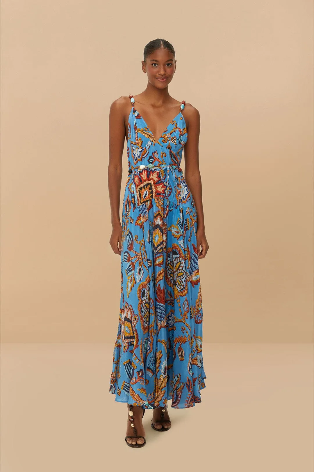 Blue Sunset Tapestry Sleeveless Midi Dress Flattering dress for all body shapes Modern Wardrobe