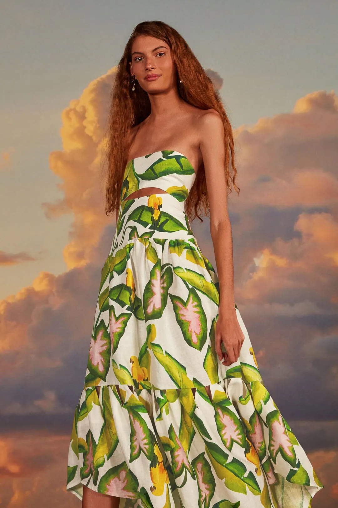 Off-White Summer Foliage Euroflax? Premium Linen Midi Dress Young Professional