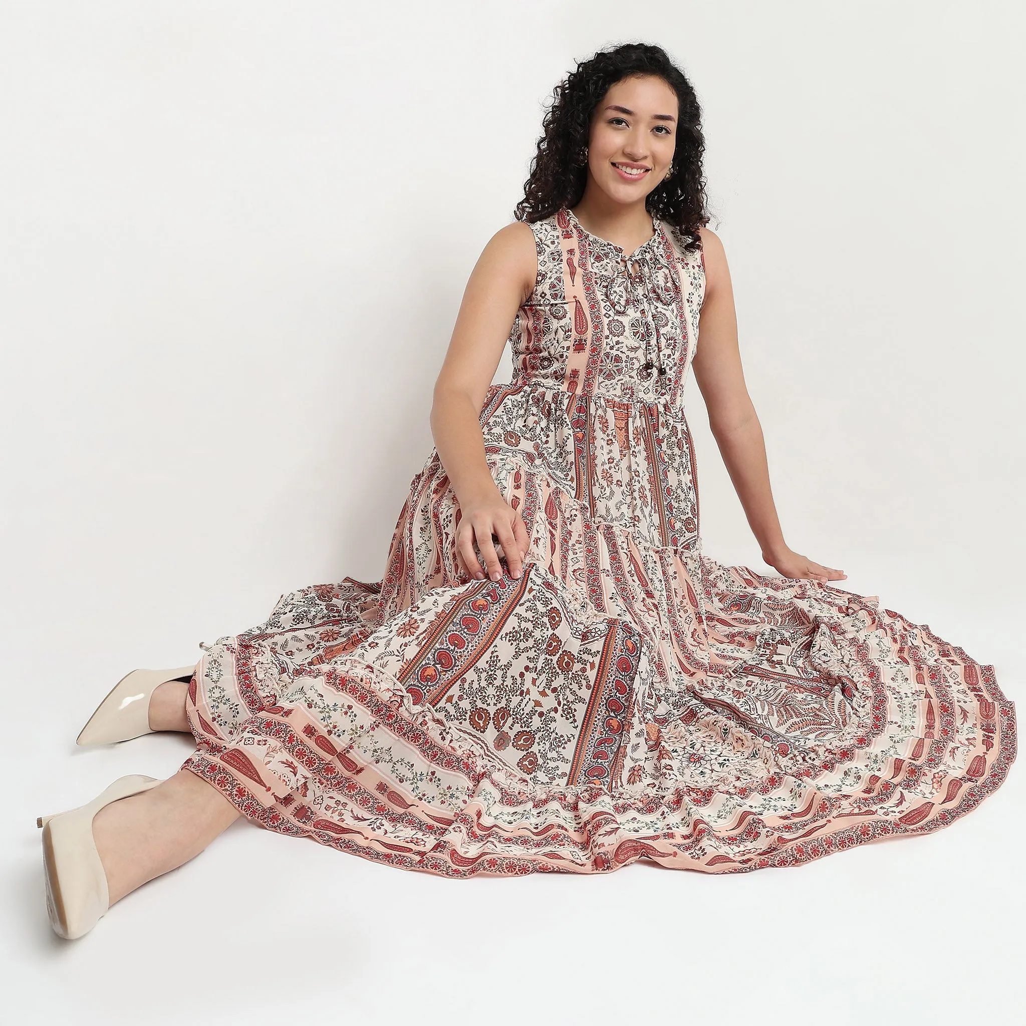 NoSlipGrip Elite Core Sleeveless Tiered Georgette Dress