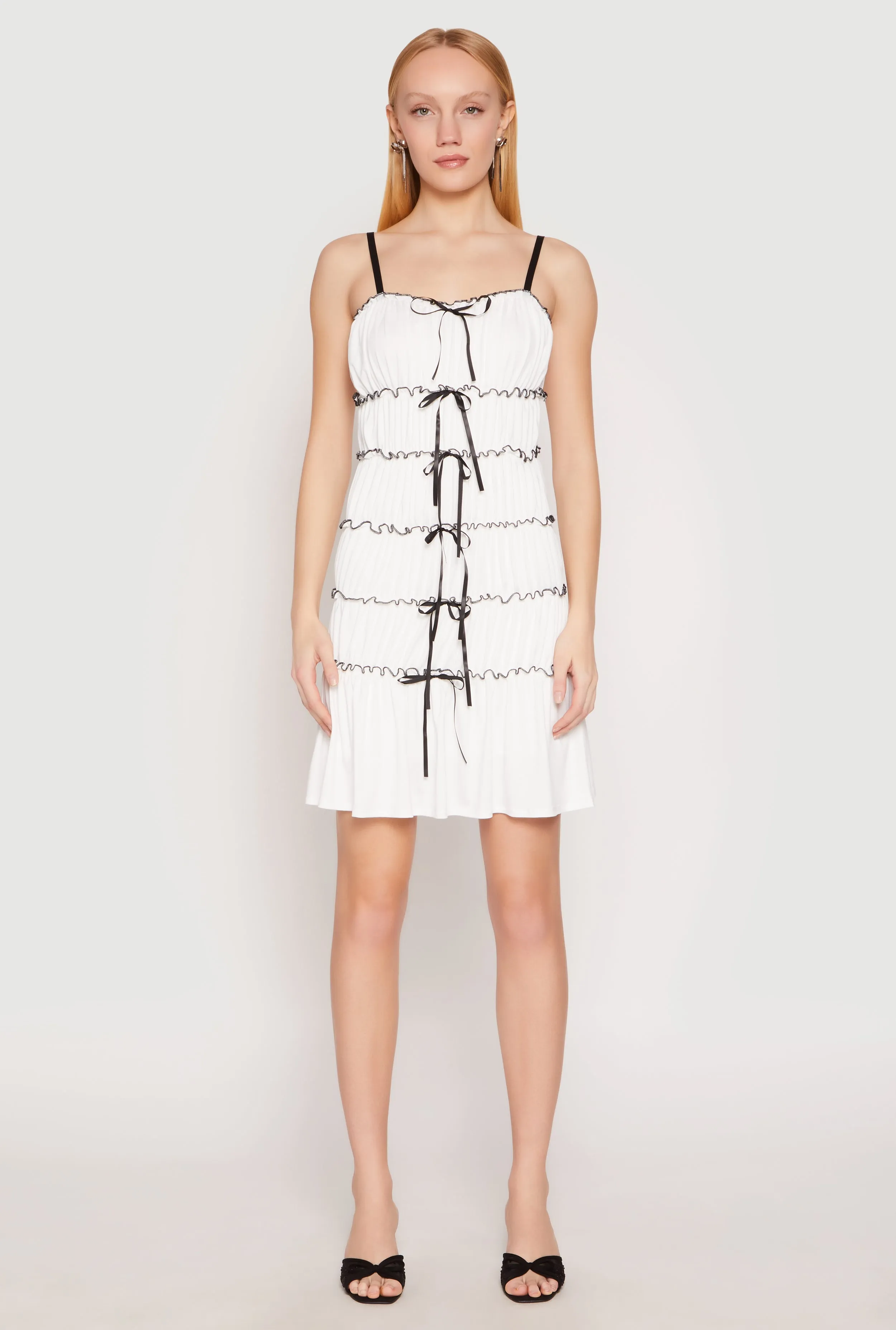 Flattering Cut Timeless Fashion Wear Almost Famous Bow Contrast Tiered Dress