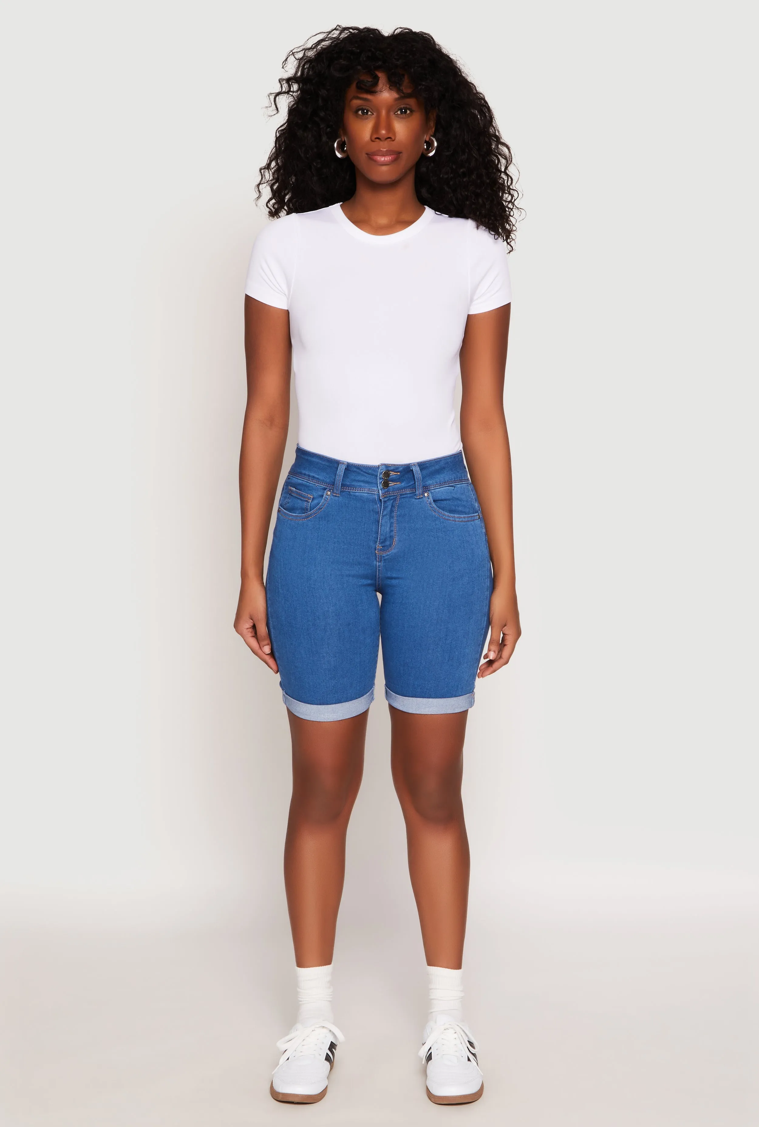 Basic Stretch Contemporary Cut WAX Fixed Cuff Bermuda Denim Shorts