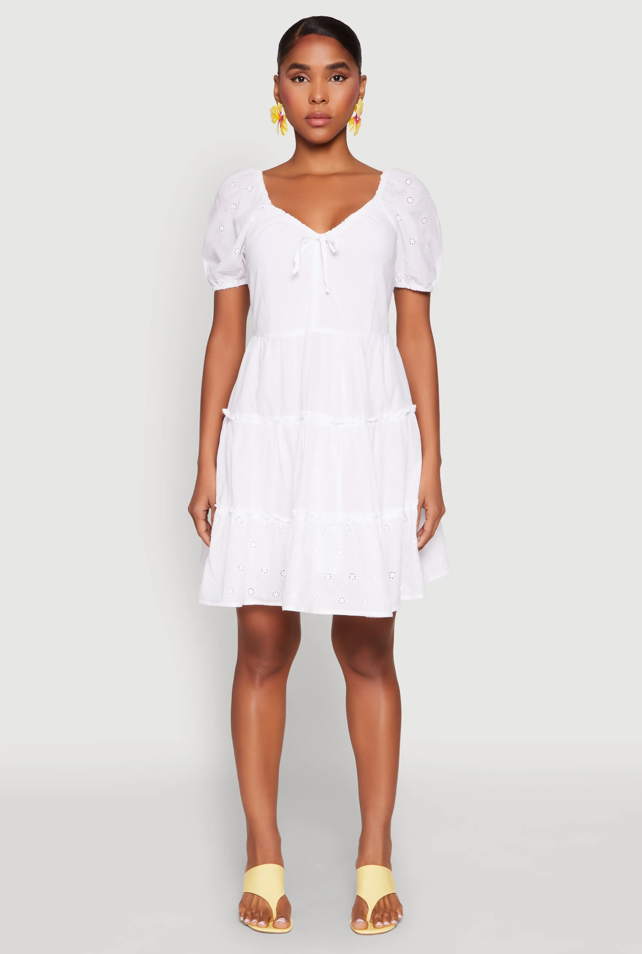 Haute Monde Eyelet Tiered Mini Dress Urban Soft