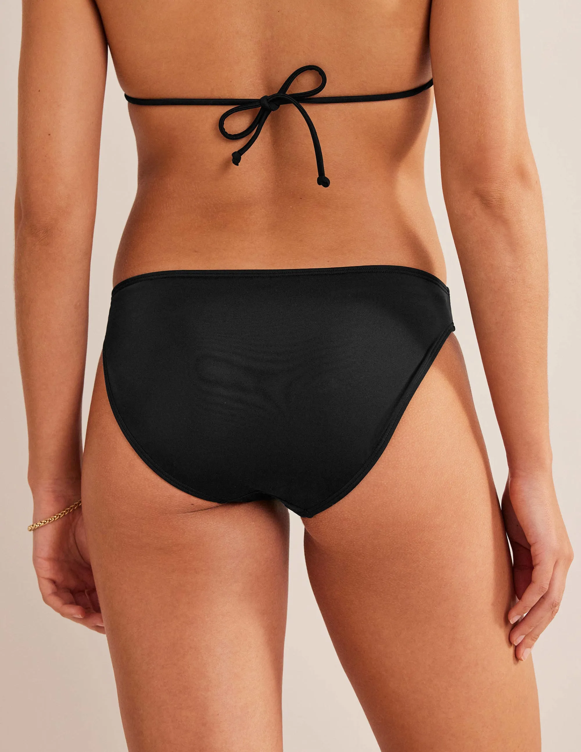Ultra Fine Mesh Insert Anti Pilling Surface Classic Bikini Bottoms-Black