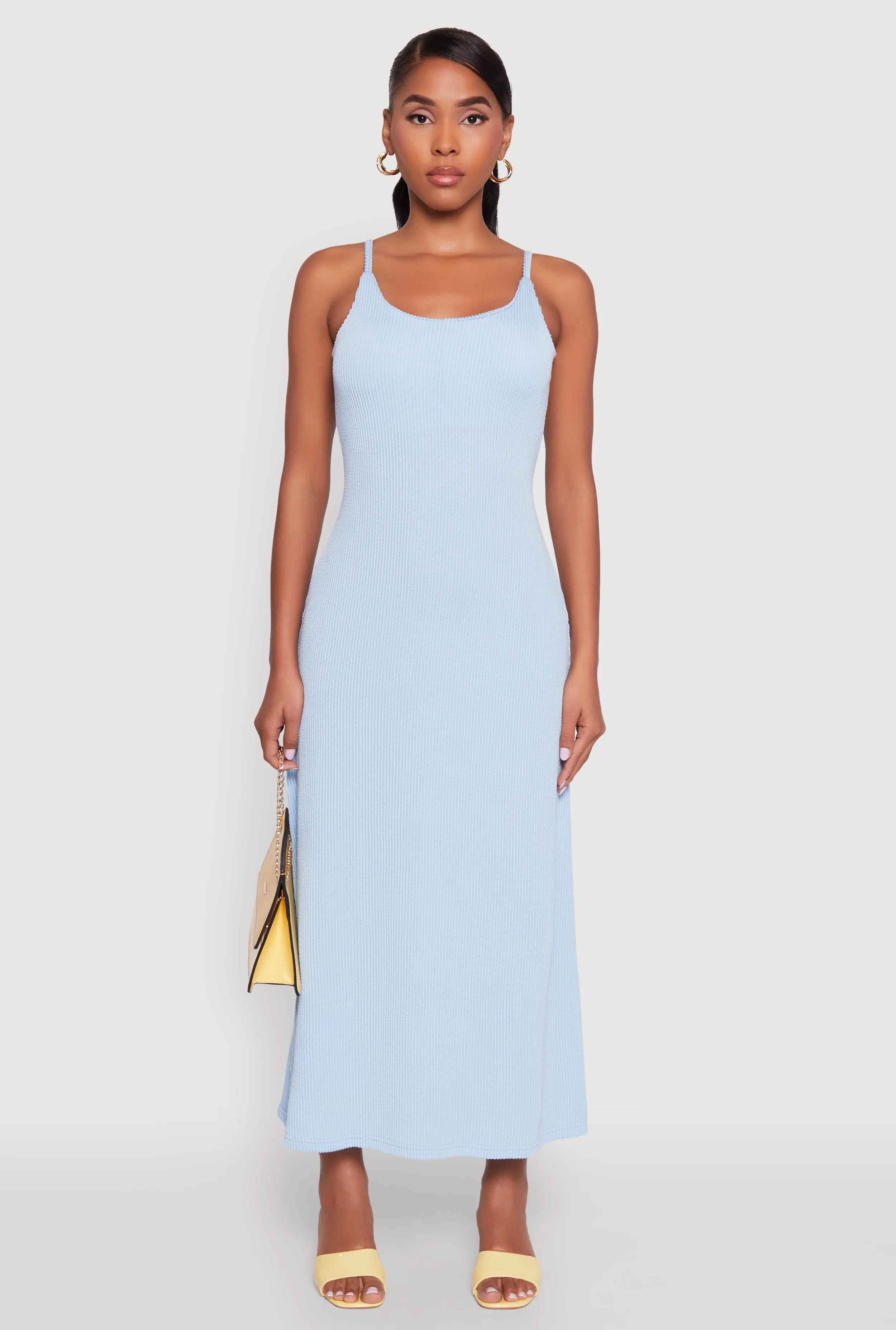 Elegant Scoop Neck Ribbed Knit Cami Dress spring fresh Canvas Glow