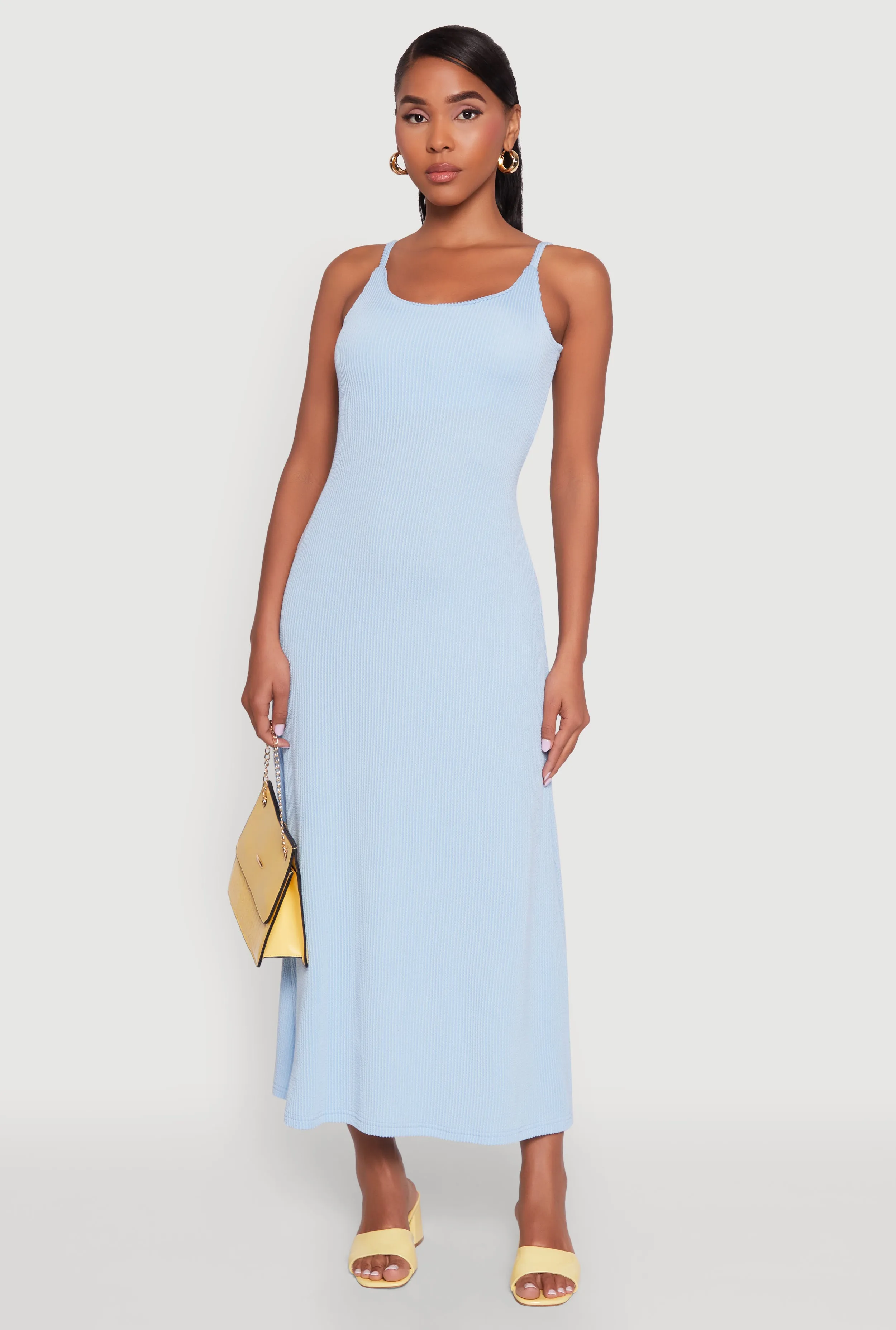 Ivory Glow Elegant Scoop Neck Ribbed Knit Cami Dress