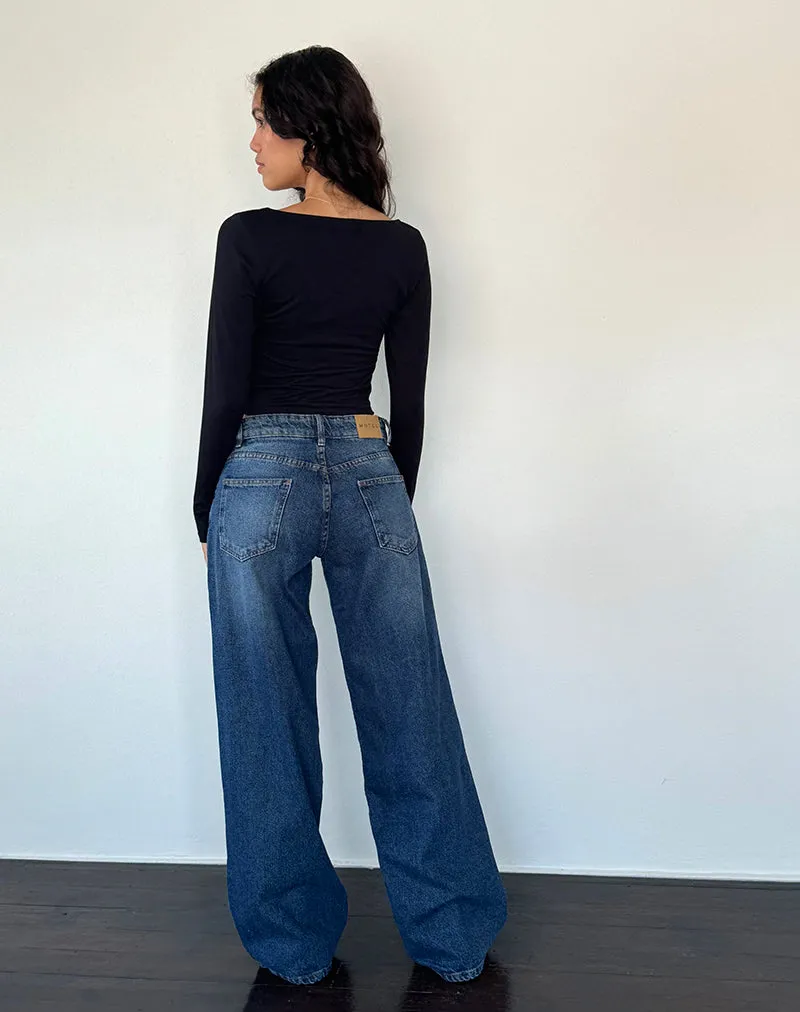 Roomy Extra Wide Low Rise Jean in College Blue Shimmer Core QuickDryMaterial