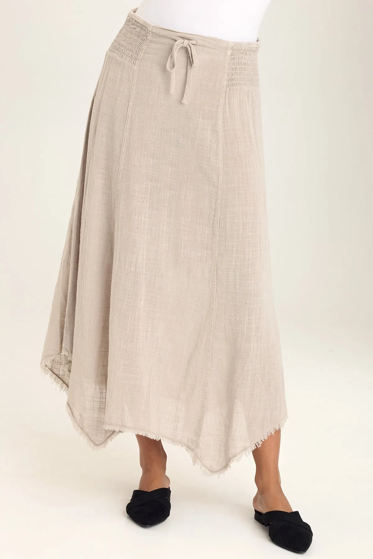 Silk Glow Zuri Gauze Handkerchief Casual Midi Skirt