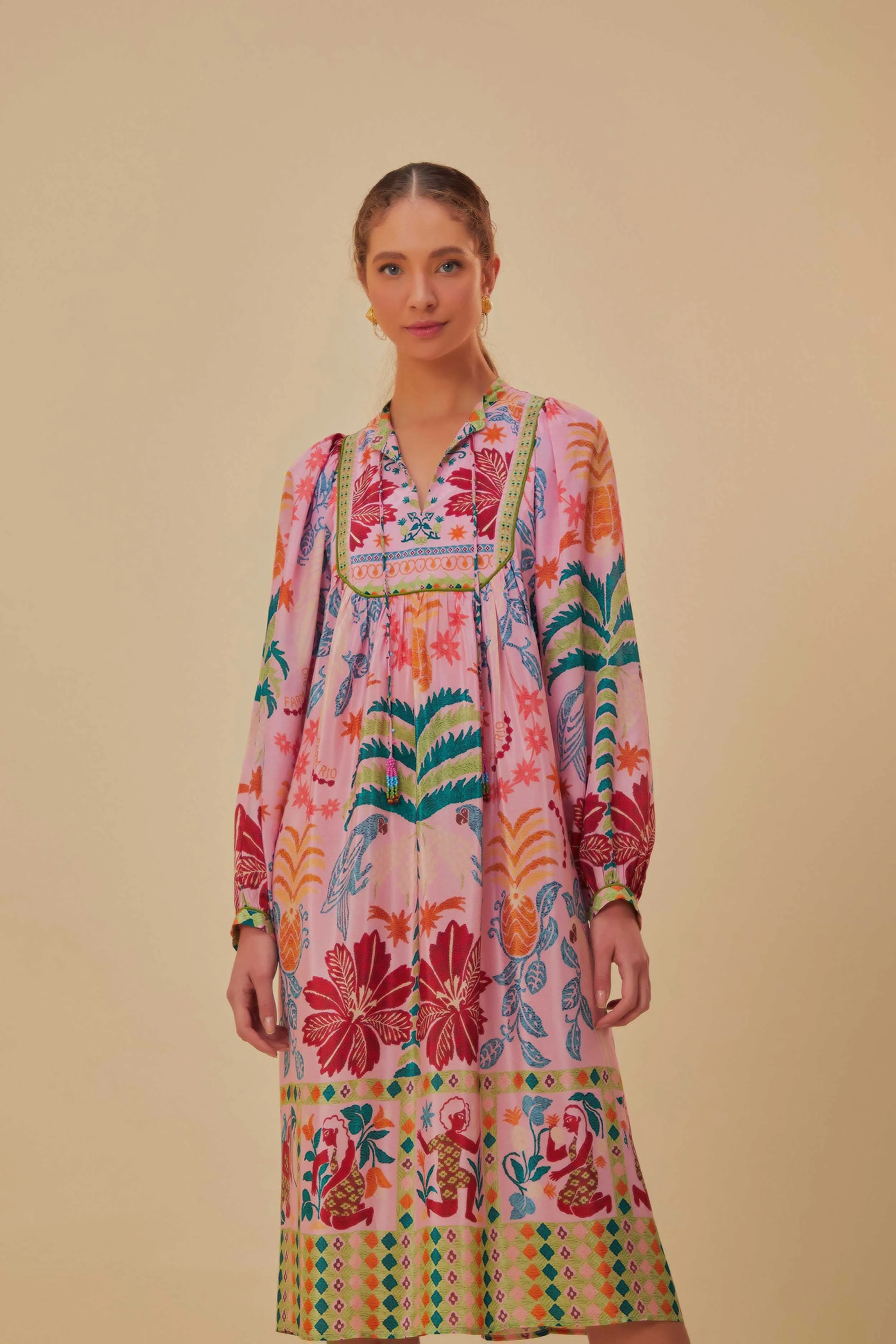Seasonal Fashion Pink Fruits Queen Scarf Midi Dress