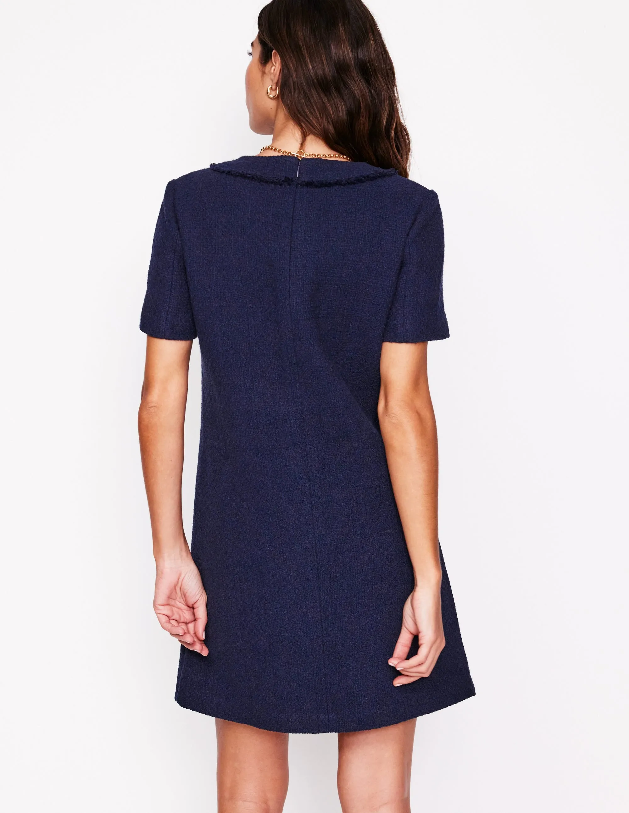 Evita Cotton Shift Dress-Navy Scene Mood