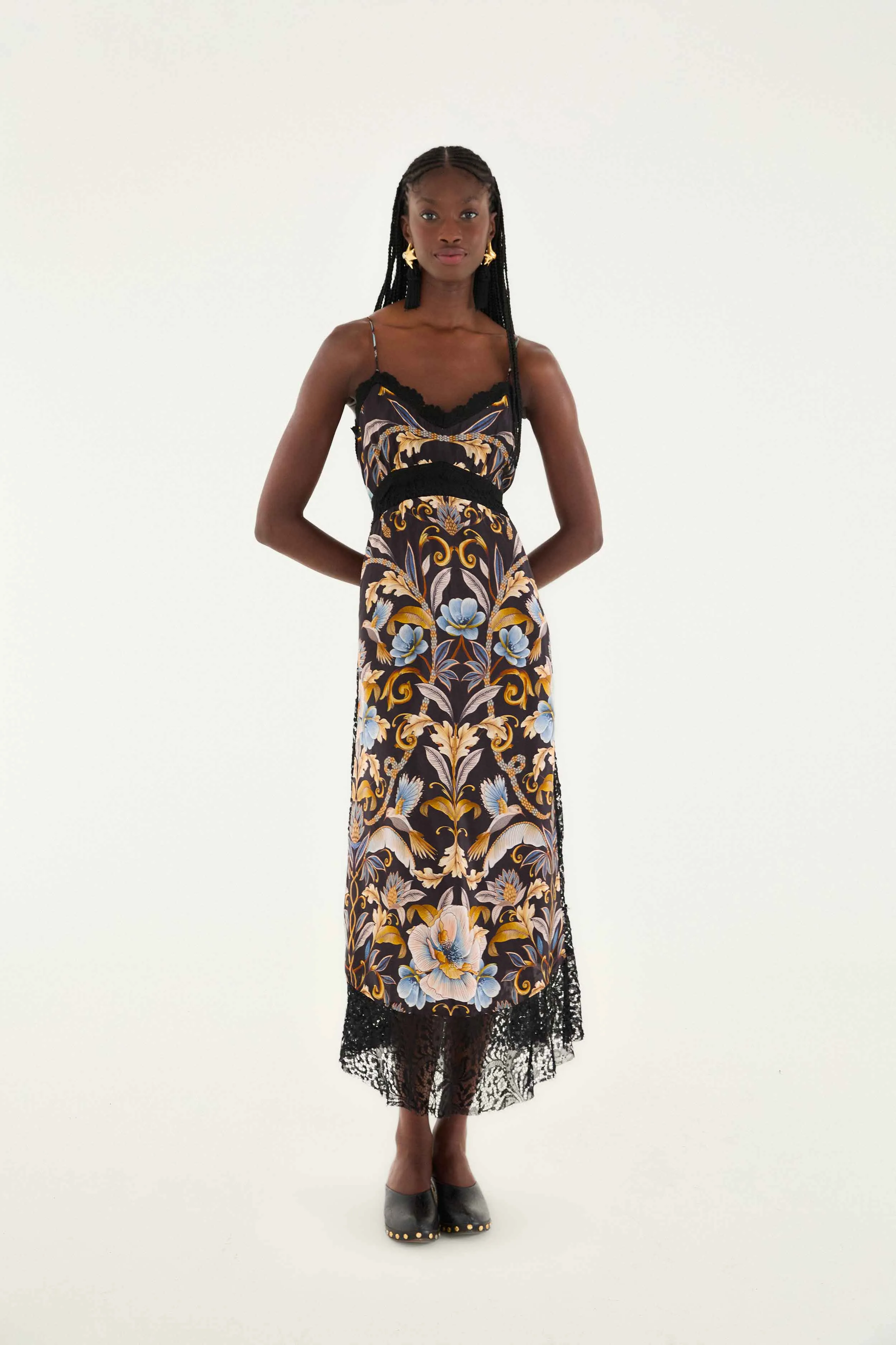 Black Flowerful Garden Midi Dress Stylish springtime wear