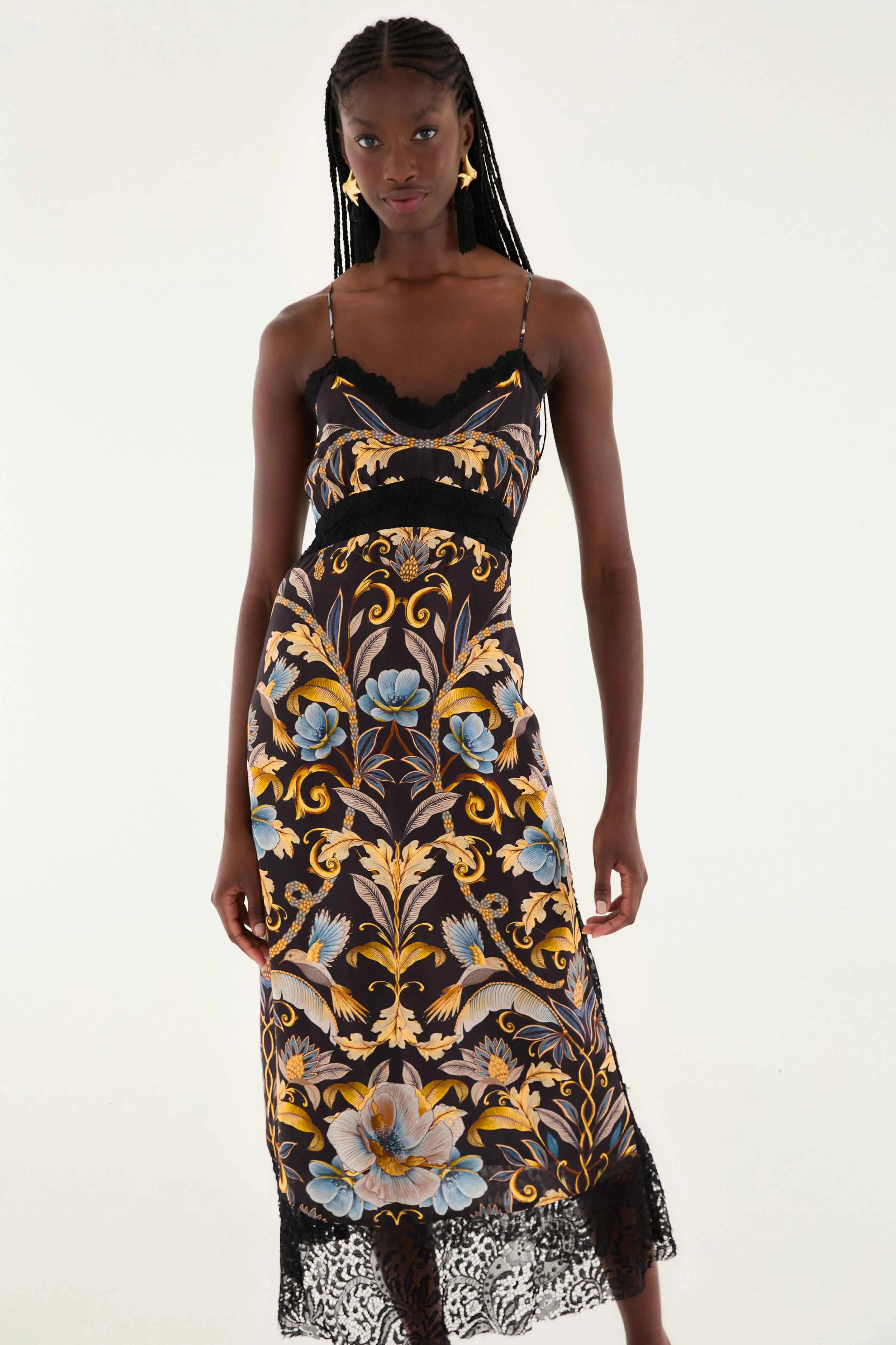 Casual Elegance Sophisticated Fit Black Flowerful Garden Midi Dress