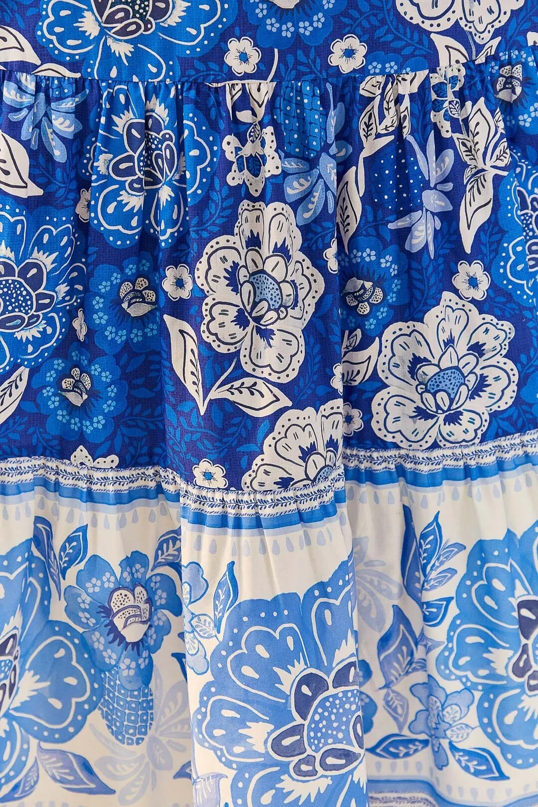 All Day Elegance Blue Full Of Flowers Organic Cotton Midi Dress