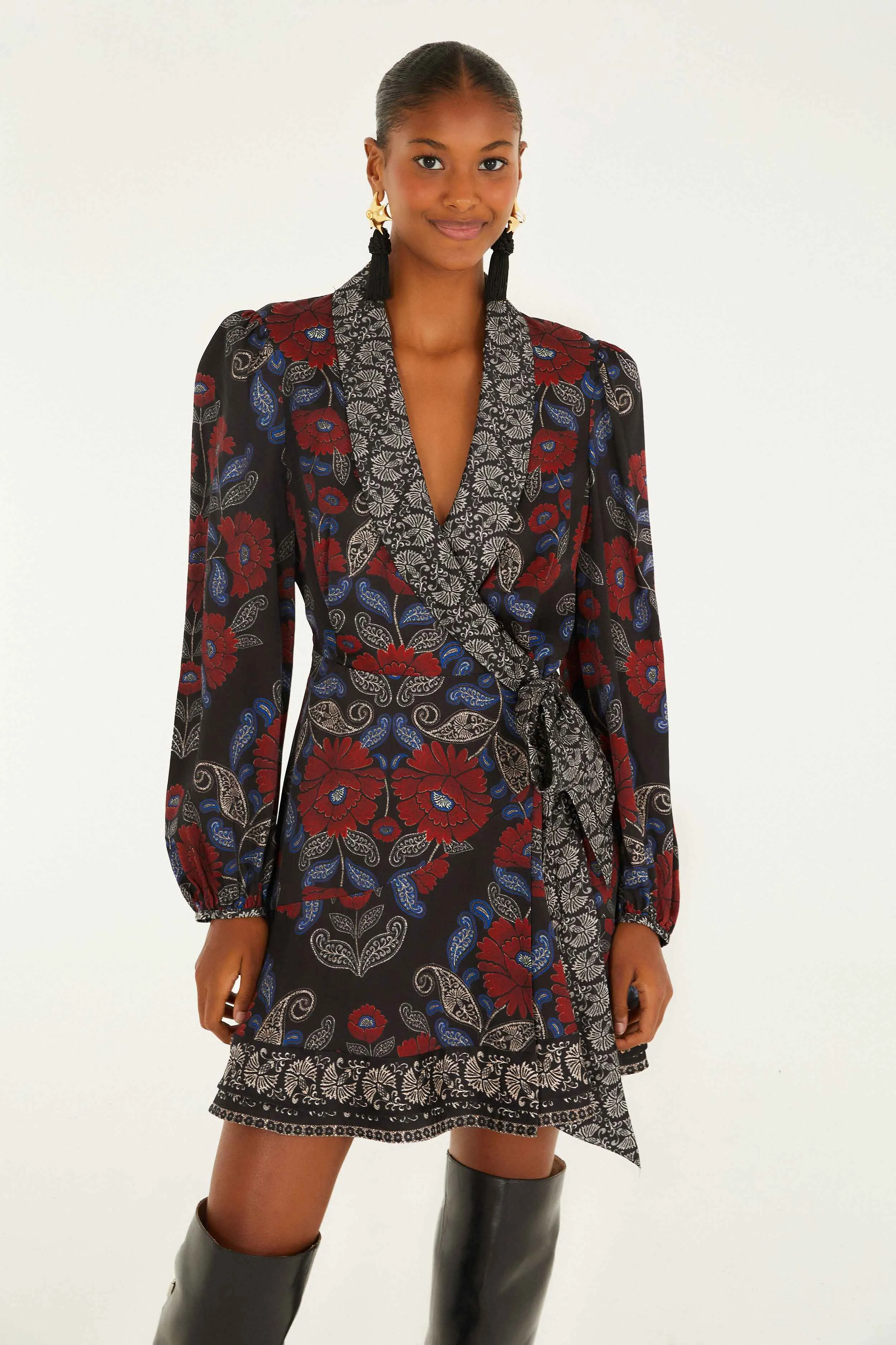 fade resistant color Black Valentina Wrap Lenzing? Ecovero? Viscose Mini Dress
