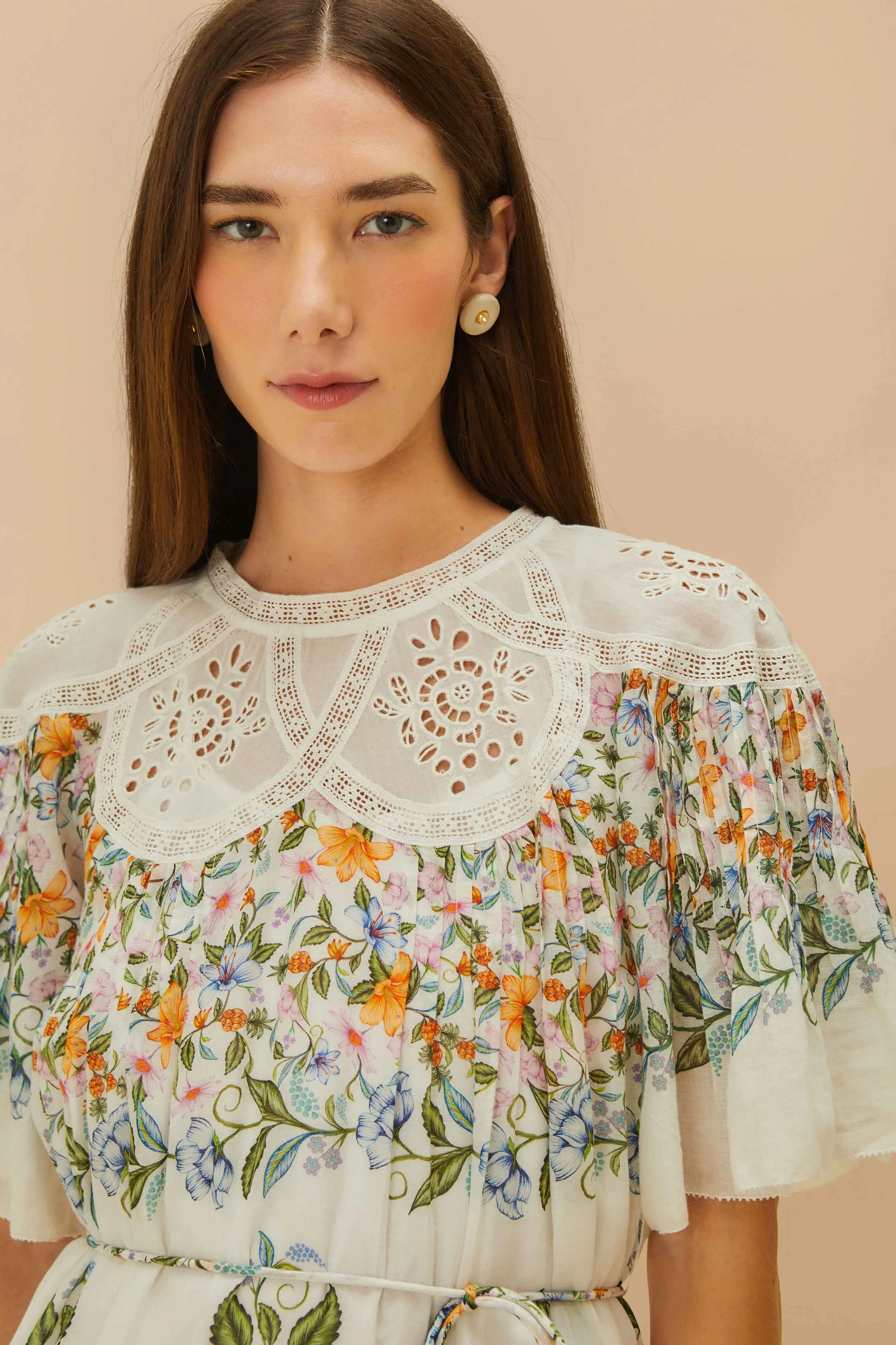Playful Look Fashion Essential Off-White Sweet Bloom Bouquet Mini Dress