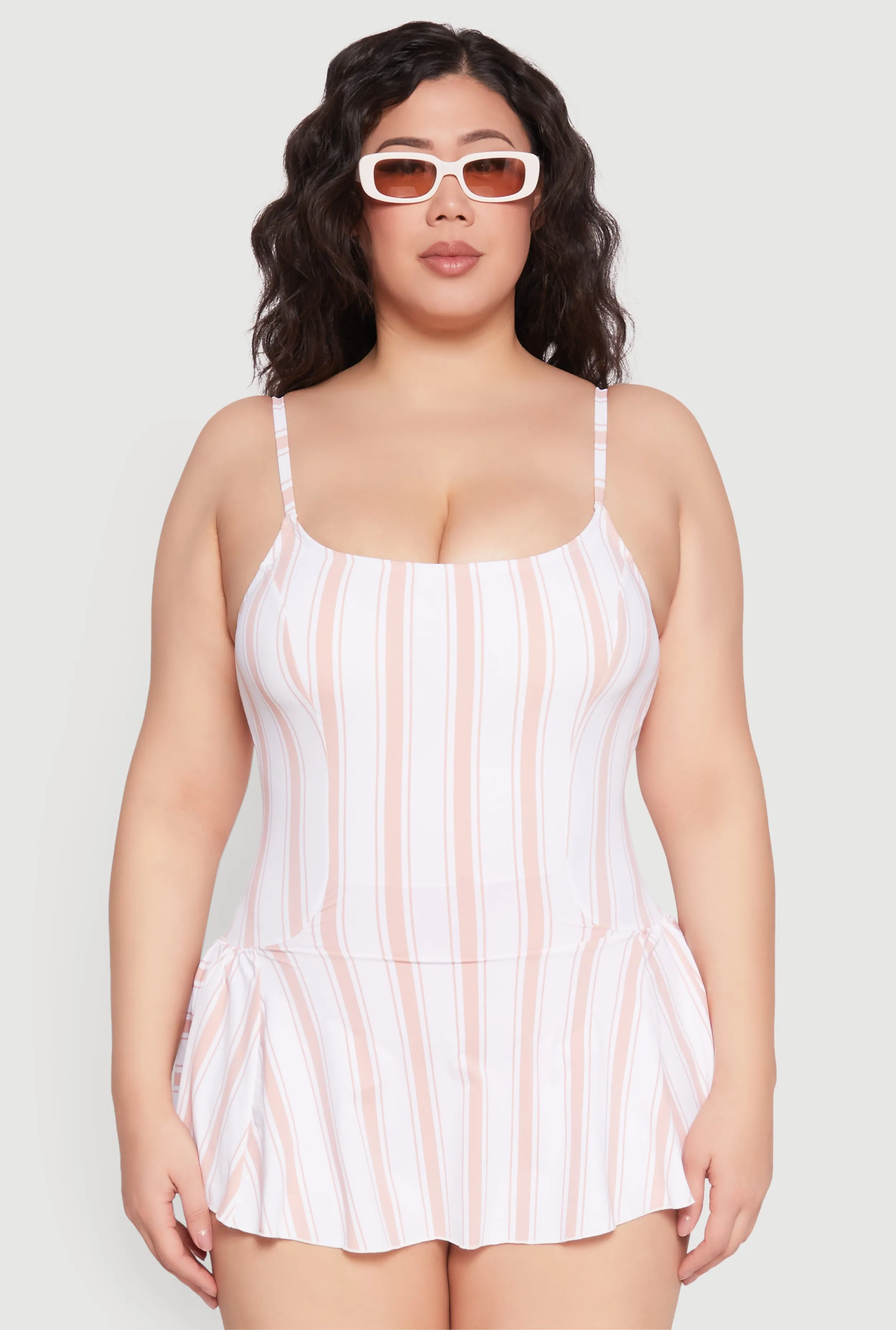 Layered Stitching Plus Size Striped Swim Dress