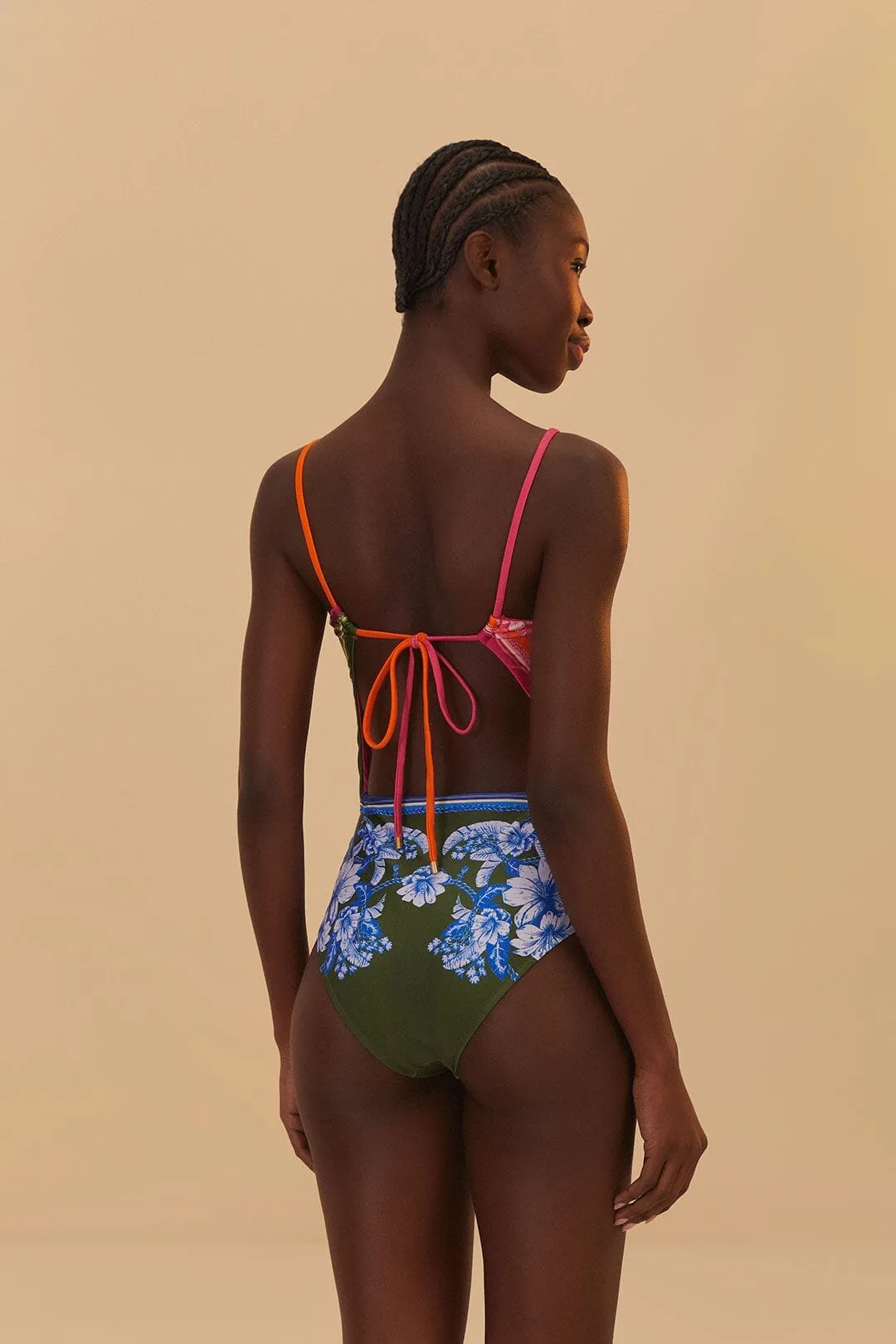 Mixed Scarves Floral Elegance One-Piece Swimsuit Built In Shelf Bra UPF 50  Protection