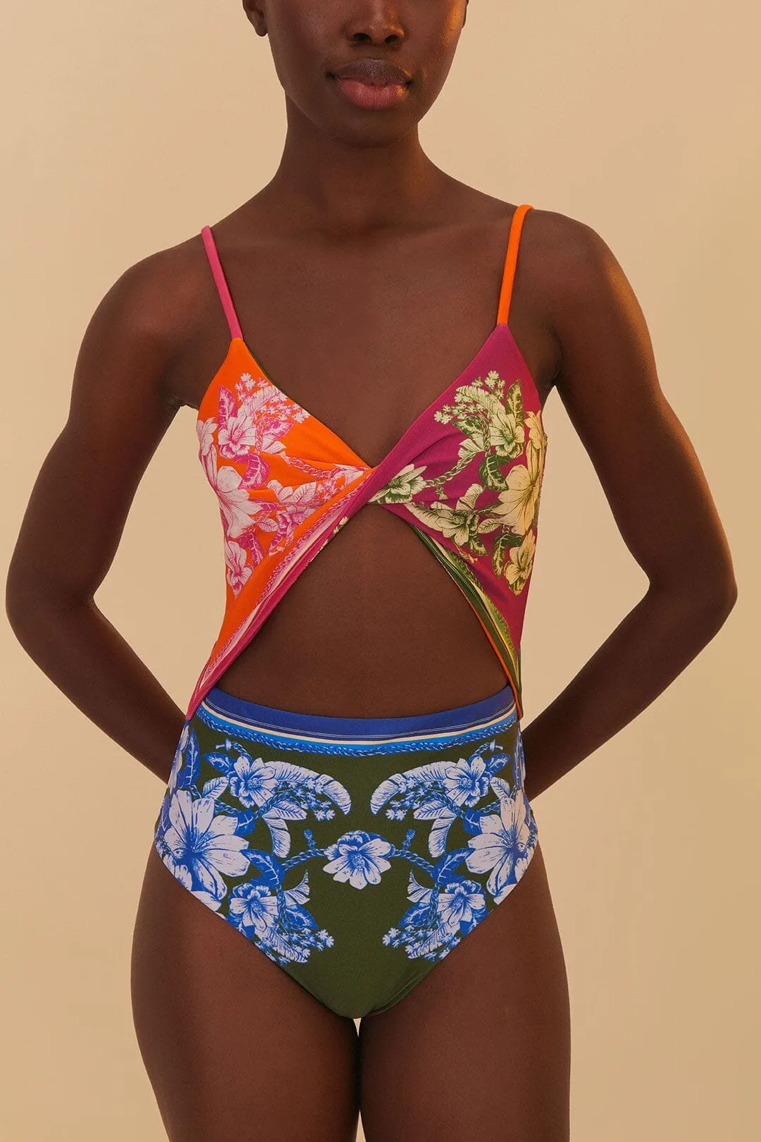 Mixed Scarves Floral Elegance One-Piece Swimsuit Tagless Comfort Non Irritating Labels