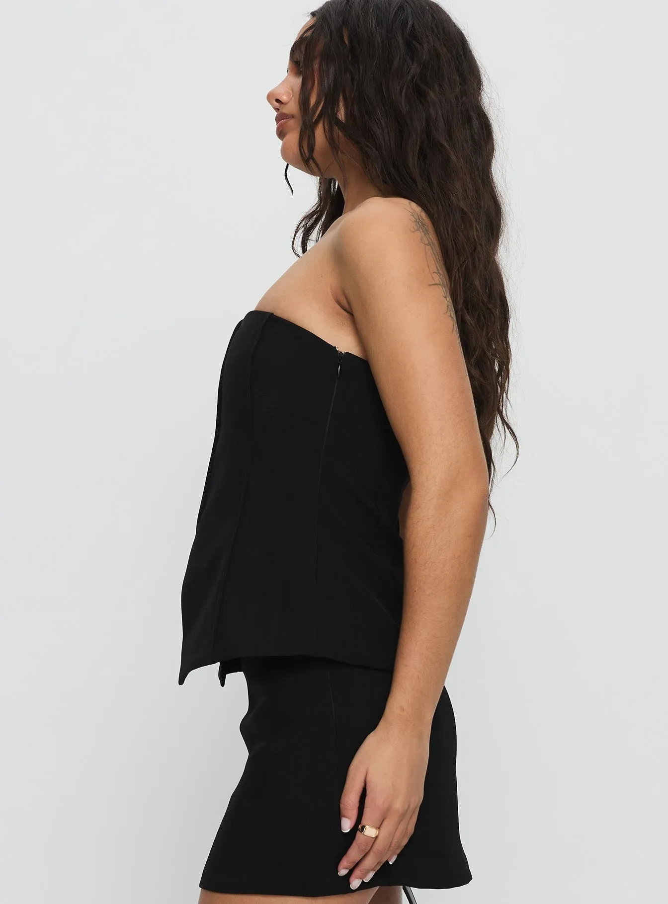 Lavish Living Strapless Top Black Printed Hoodie