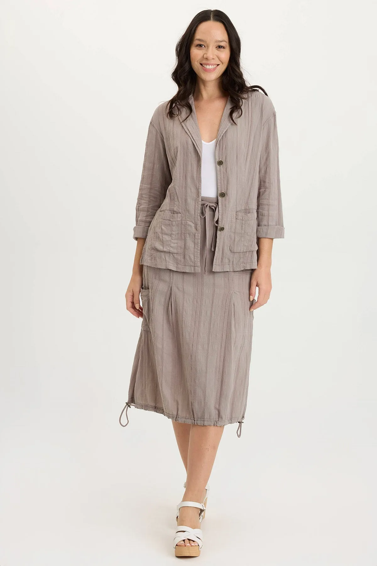 Natural Fiber Blend Aracelle Textured Gauze Cargo Bubble Hem Skirt