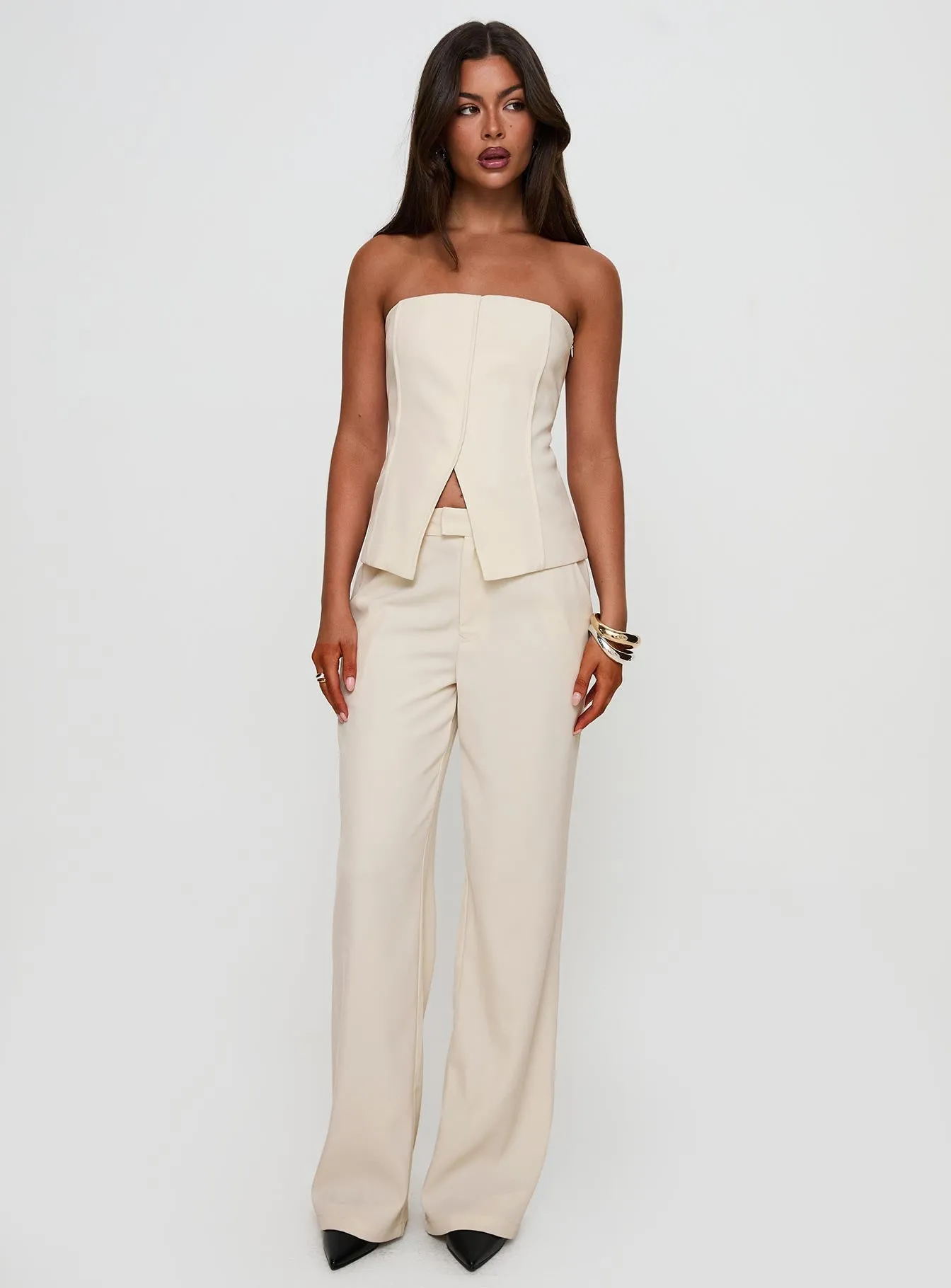 Lavish Living Strapless Top Cream SheerLayering Durable Reinforced Elbow Patches