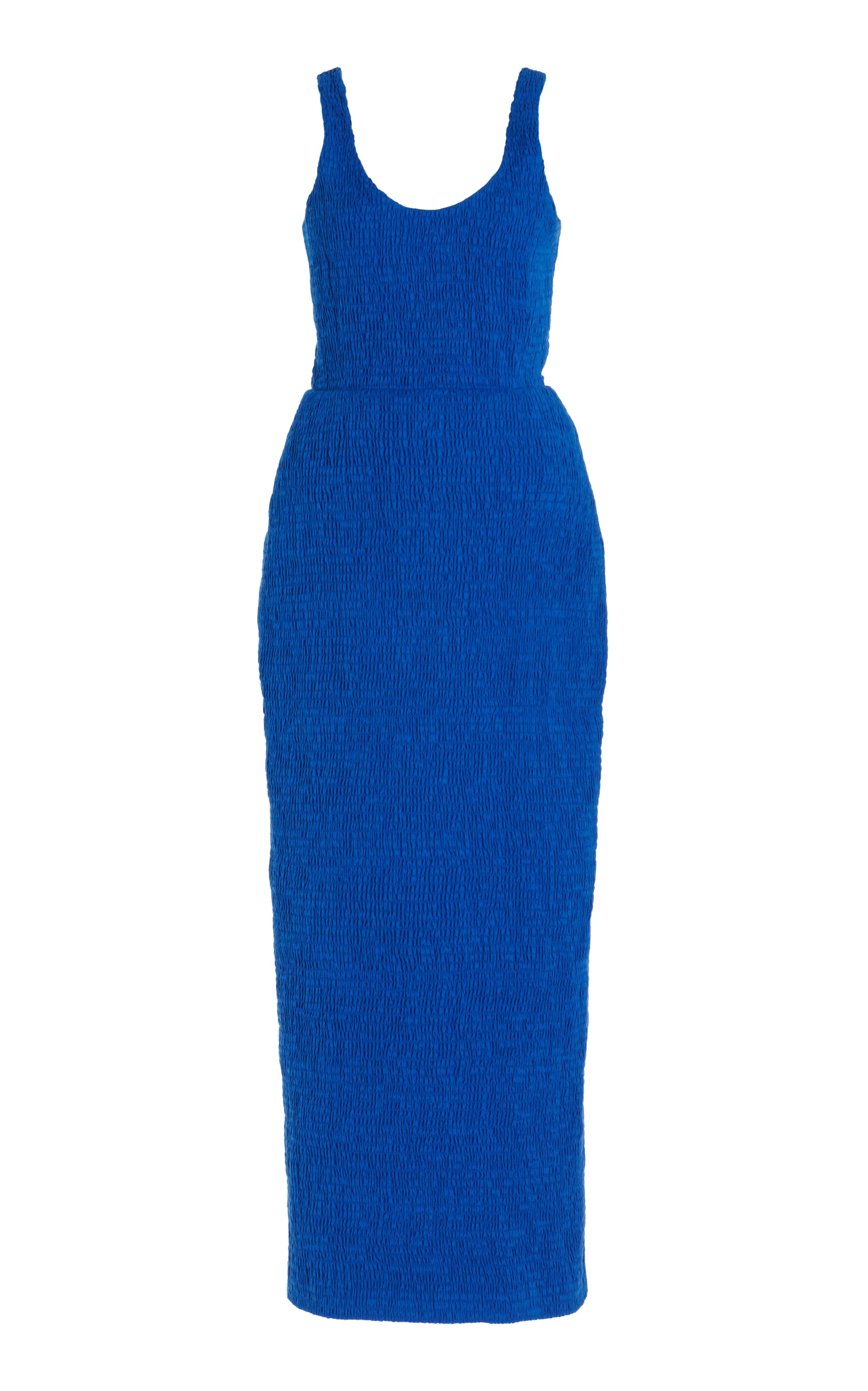 SkinFriendlyElastic Girard Shirred Maxi Dress in Sapphire Aloe Linen