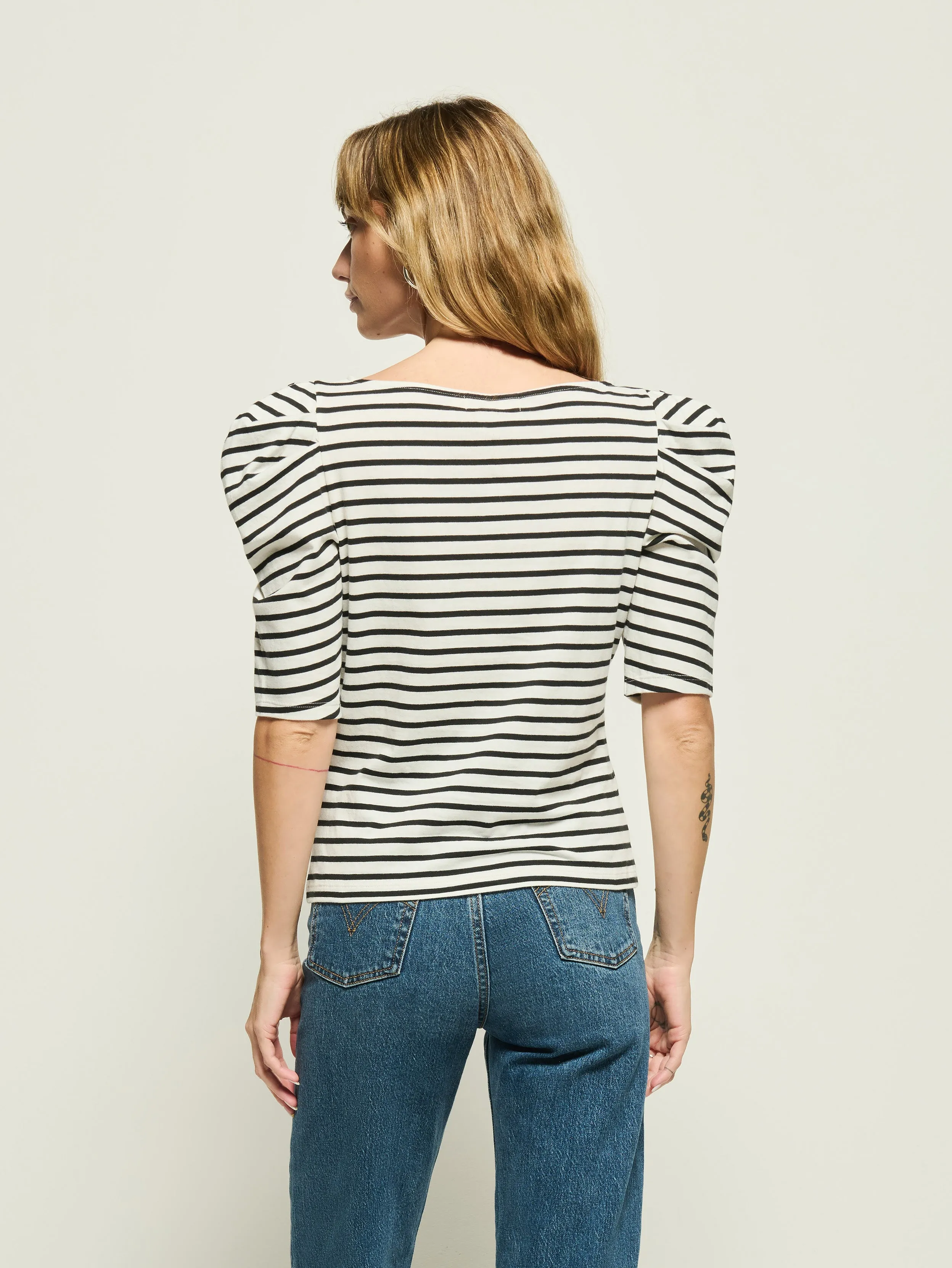 Emery Stripe Boat Neck DoubleLayeredHem