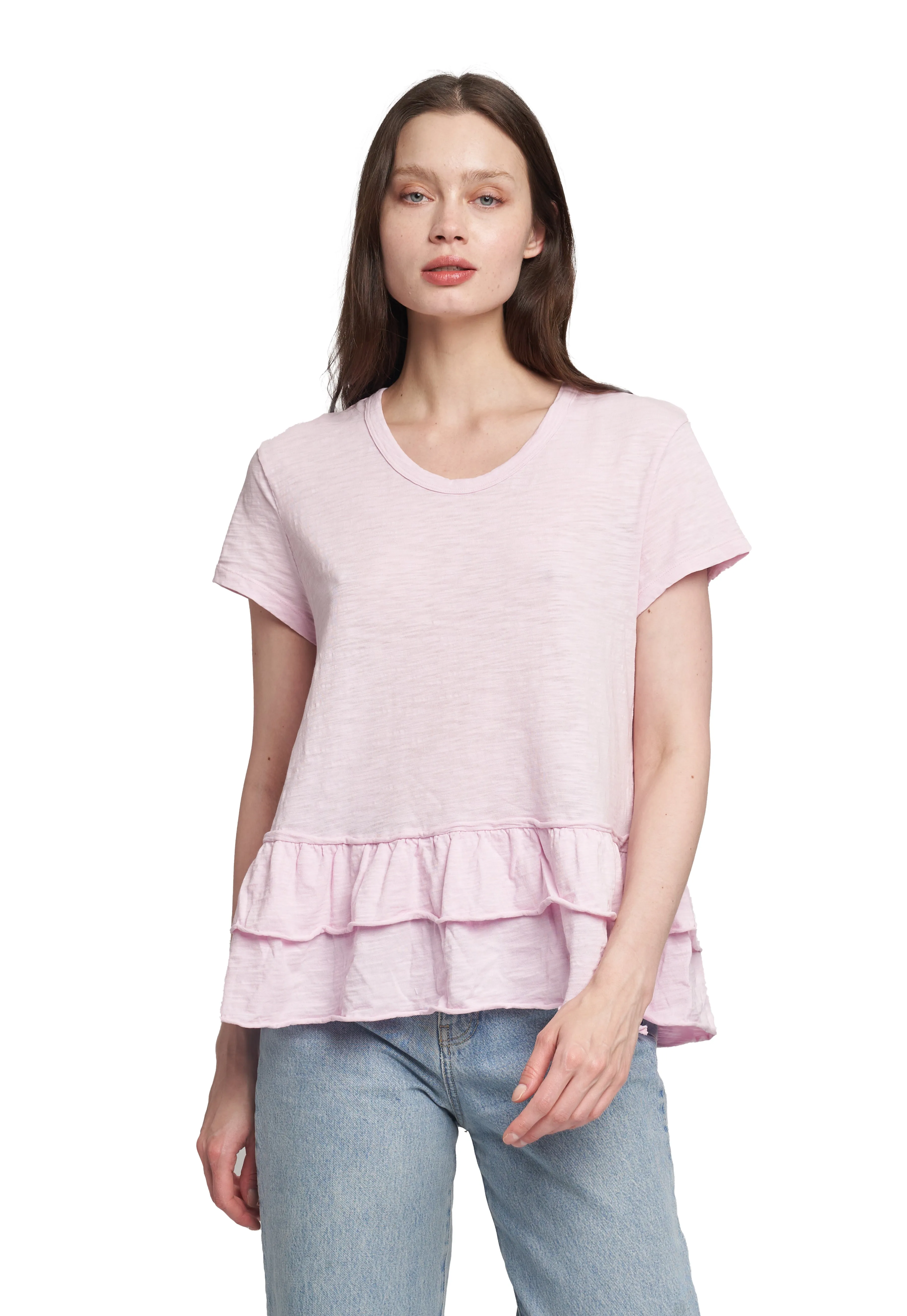 QuickRelease Closures CompactKnit Short Sleeve Double Tier Mock Hem Crew