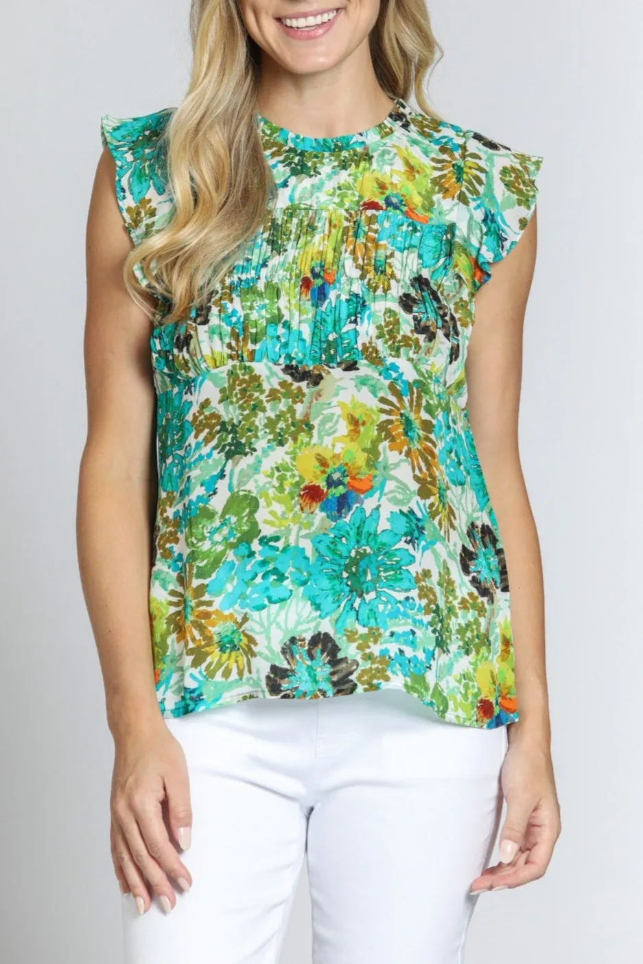 Raw Linen Vision Glow Sleeveless Flutter Sleeve
