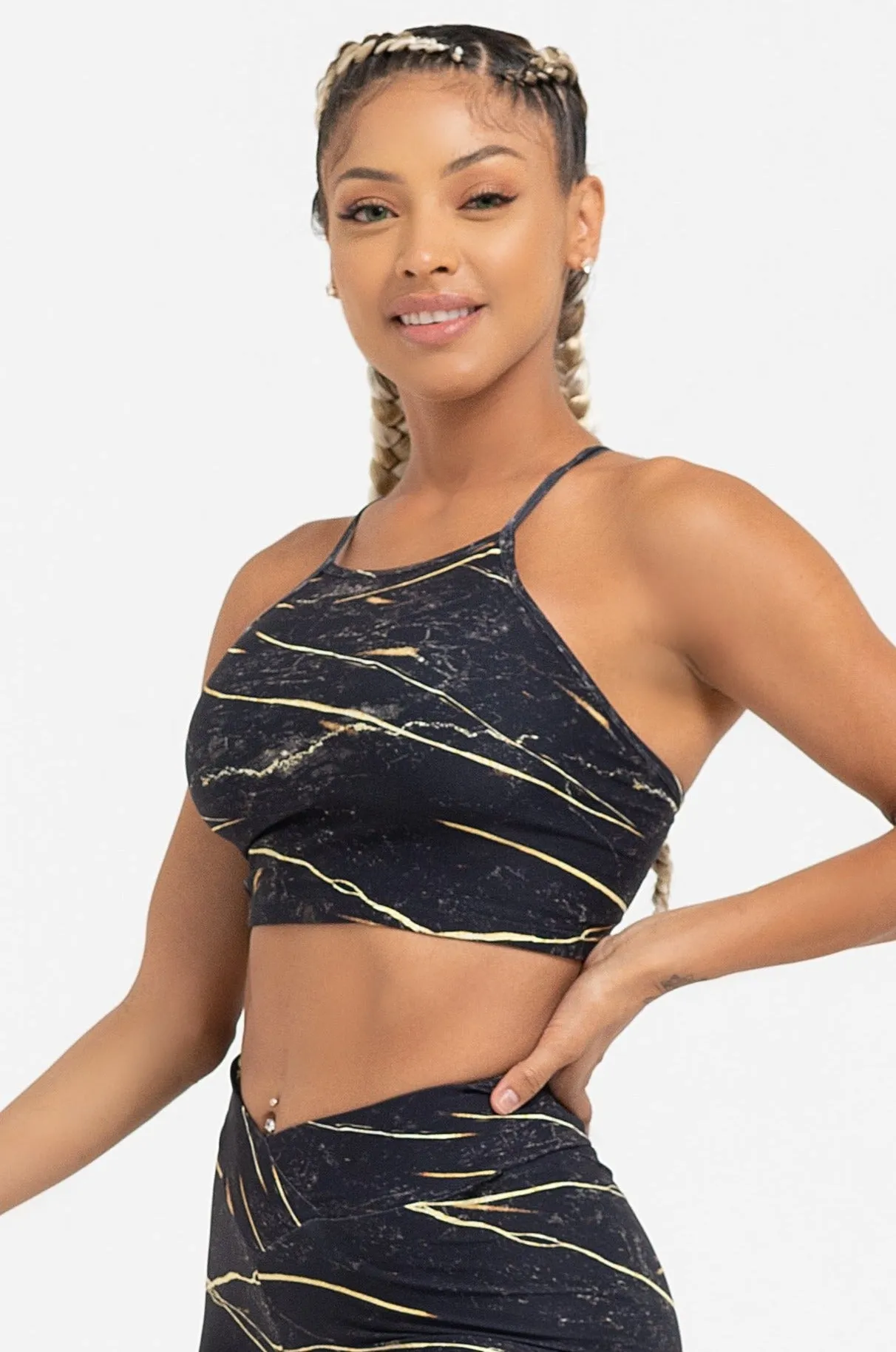 Minimal Mood World Edge Tiger's Eye Criss Cross Crop Top