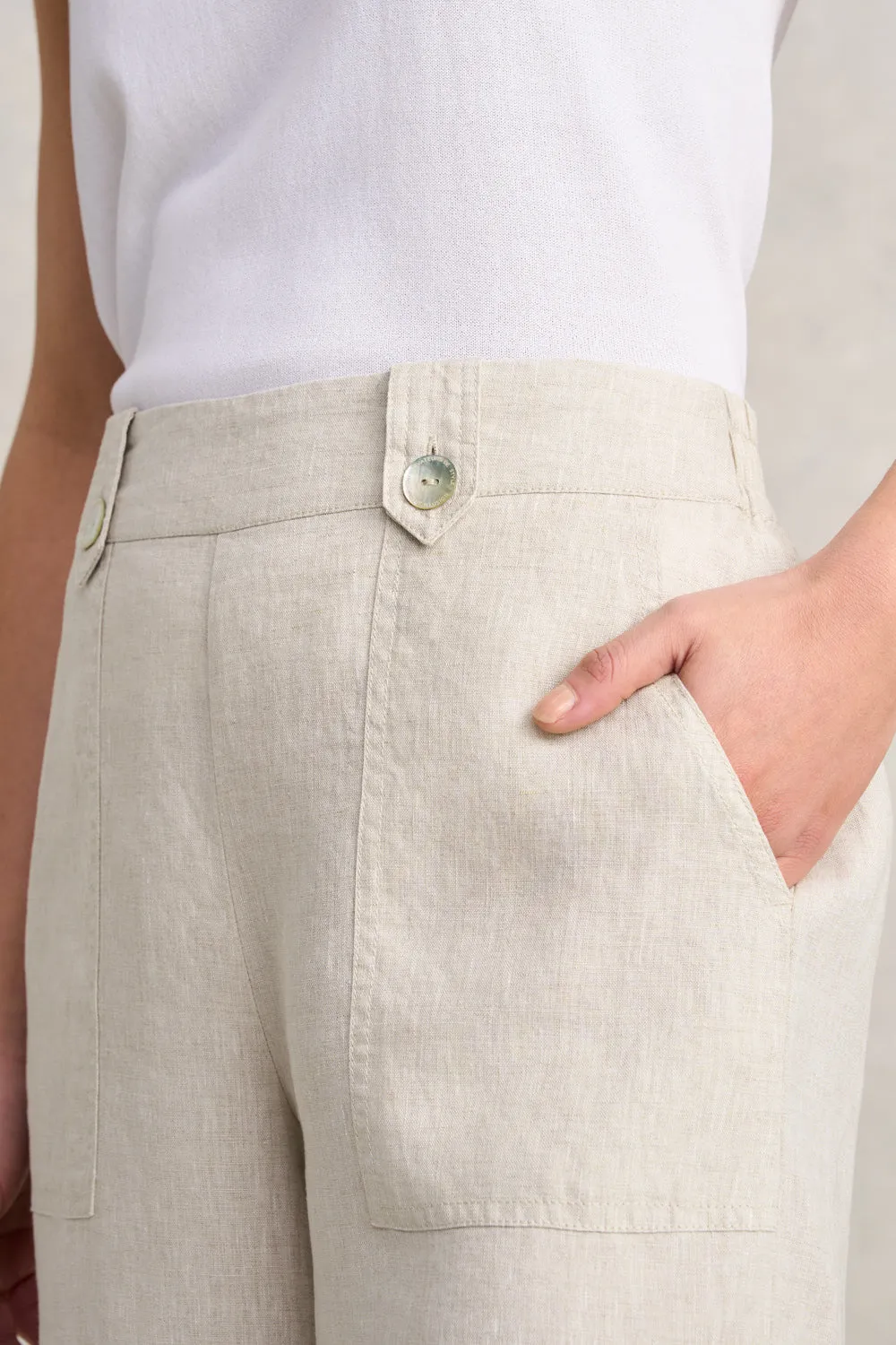 Microfiber Blend Fabric Stretch Fit Waist Tab Linen Short - Natural Cross Dye