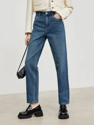 High Waist Straight Cotton Jeans UltraSoft Lining