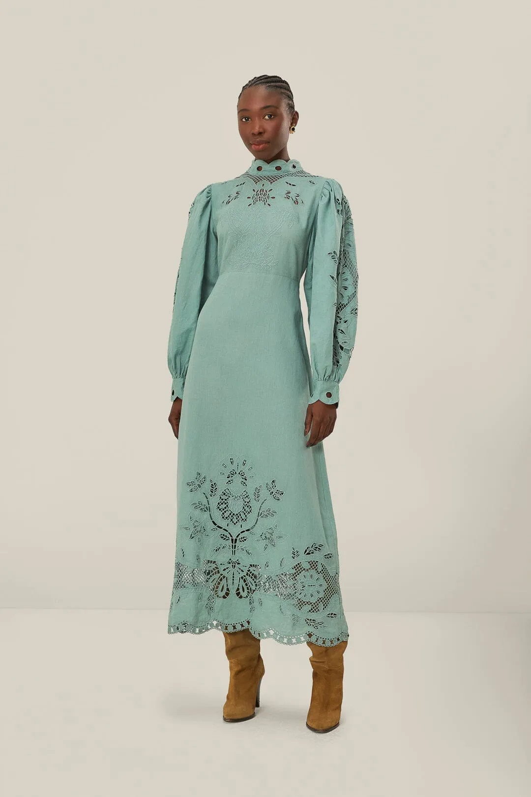 Blue Long Sleeve Midi Dress Sapphire Light