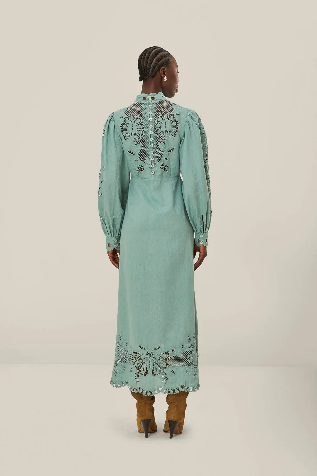 Blue Long Sleeve Midi Dress Light Comfort