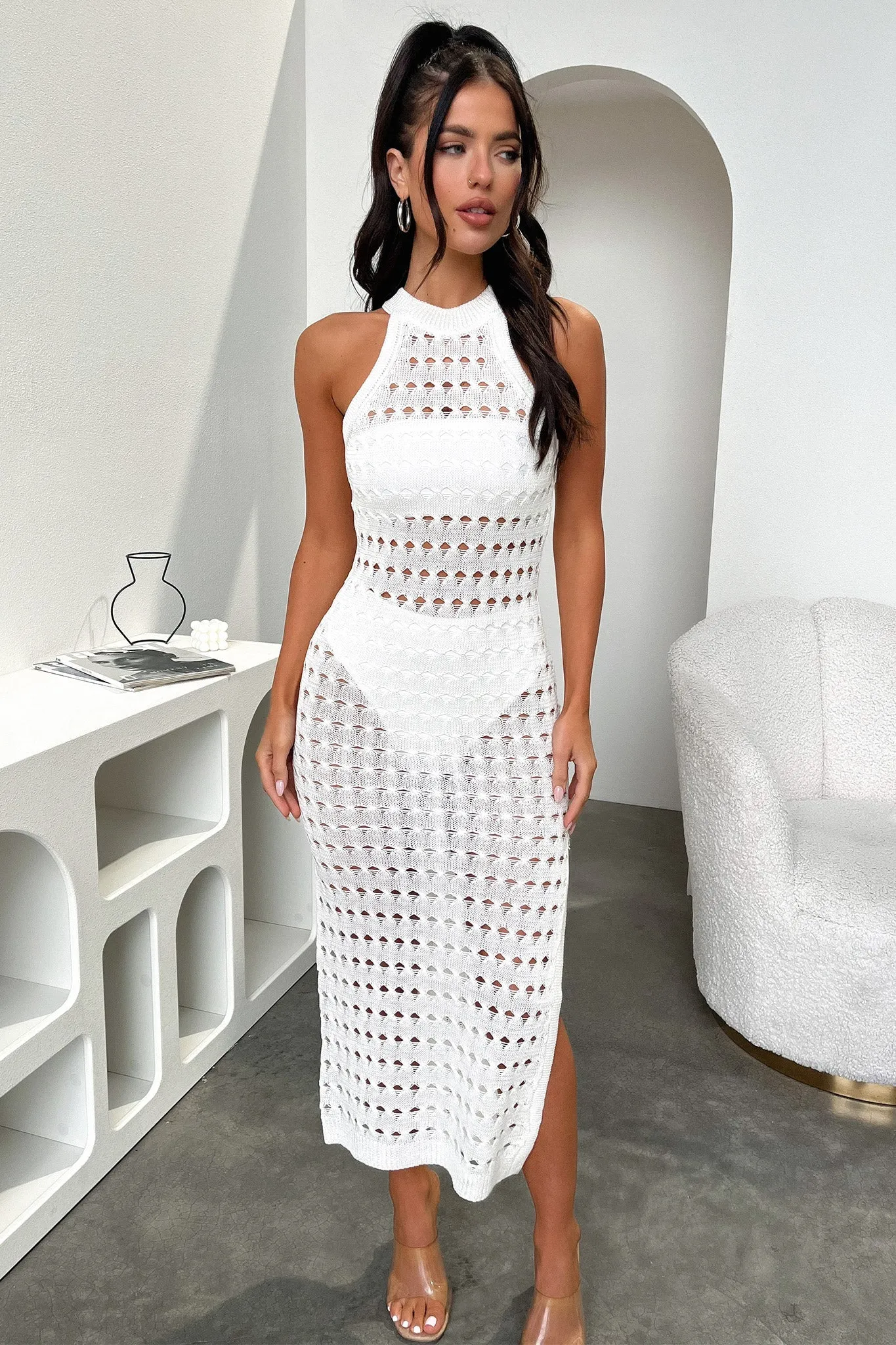 Lannon Midi Dress - White Relaxed summer midi Flattering Cut