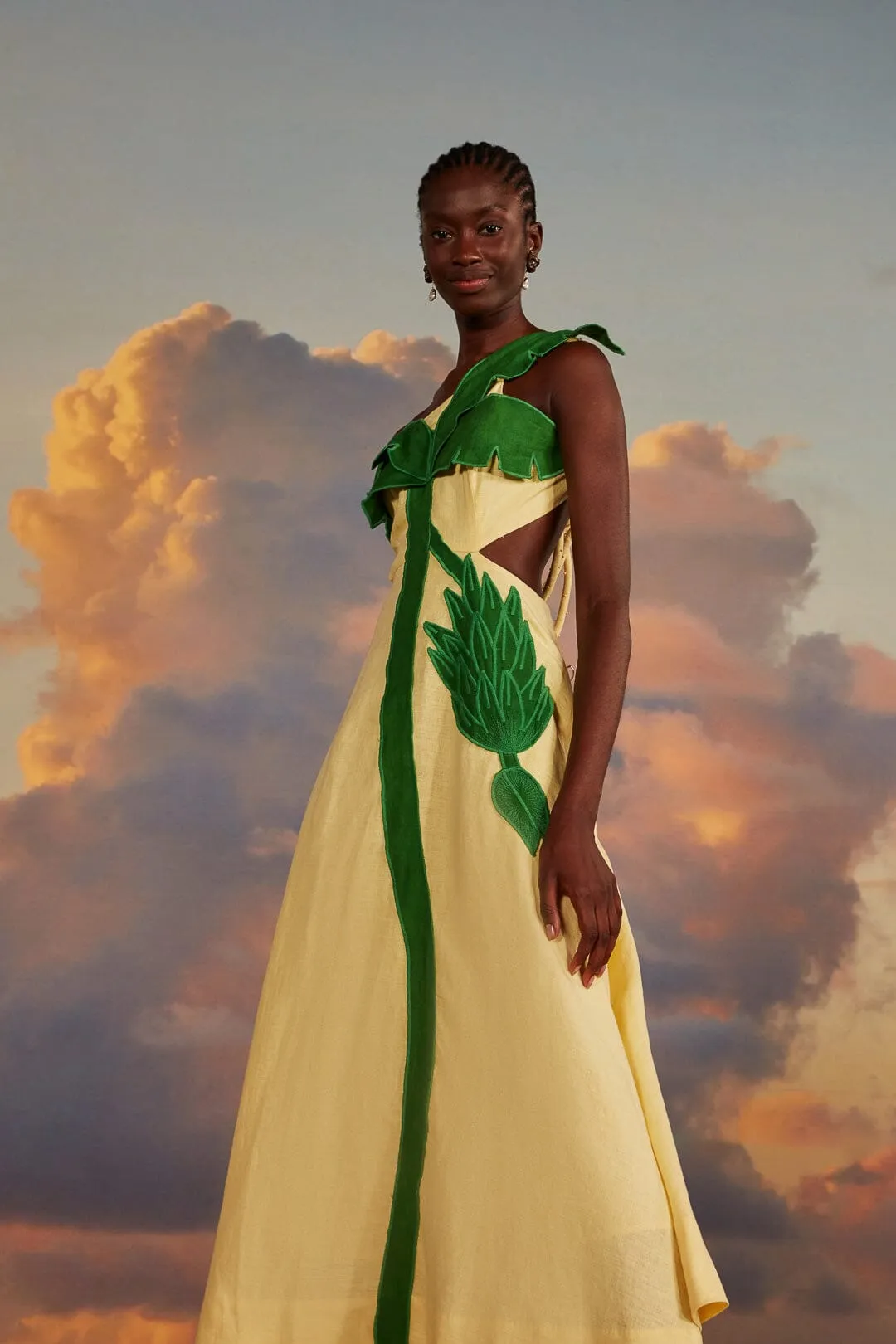 Palm Tree Cutwork Midi Dress Soft draping fabric dress