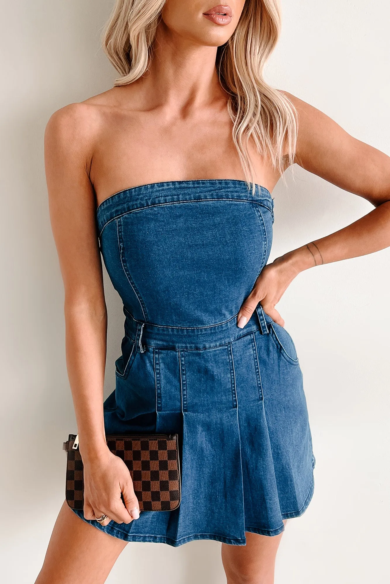 Versatile Layering Vivid Dreams Shorts Lined Denim Mini Dress (Medium Dark)