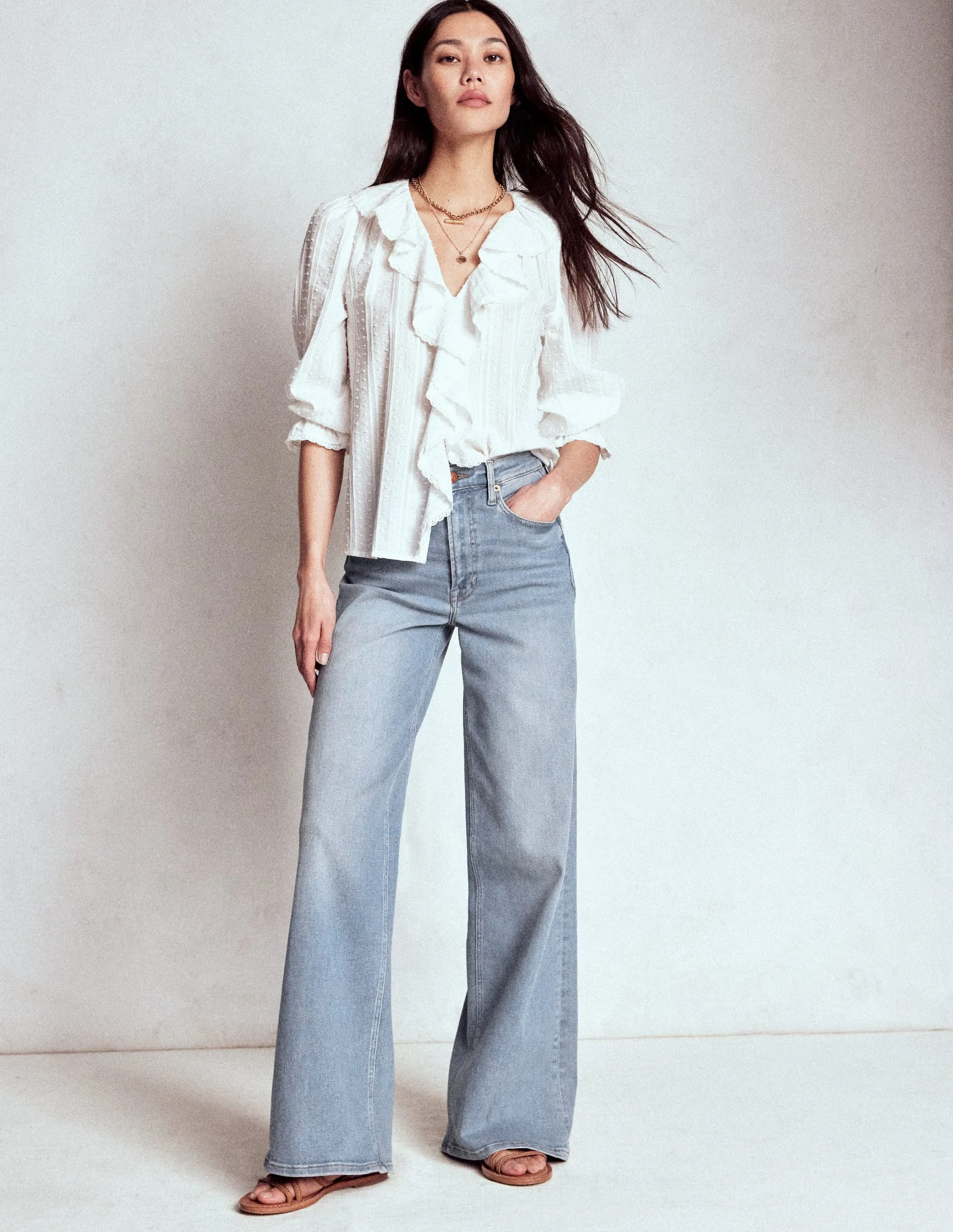 High Rise Wide Leg Jeans-Light Vintage Brunch Outfit Traveler Gear